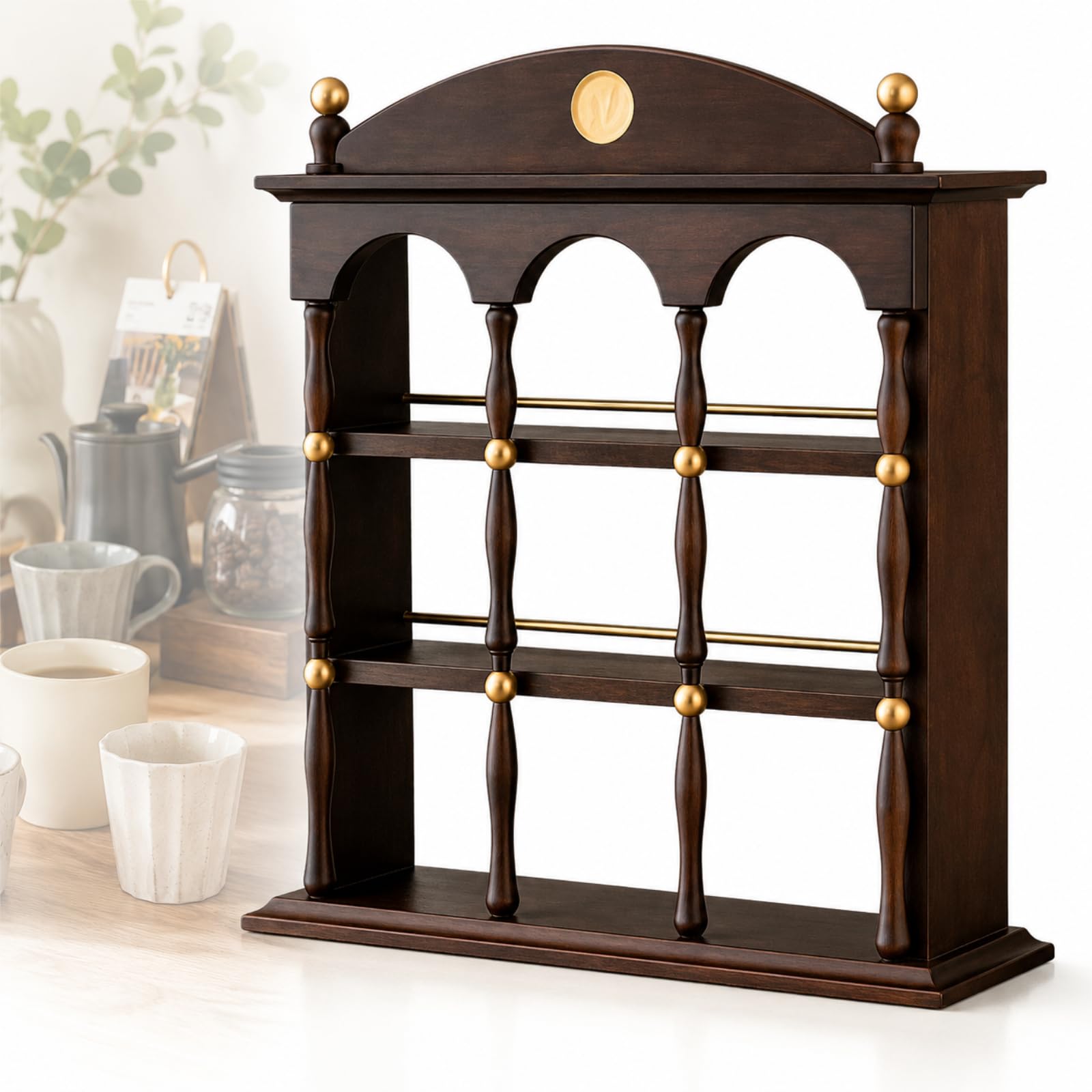 Soporte Para Tazas De Café De Encimera, Estante De Exhibición De Madera De Nueve Rejillas Con Compartimentos Abiertos Para Tazas De Té Y Objetos De Colección Para Barra De Café, Cocina