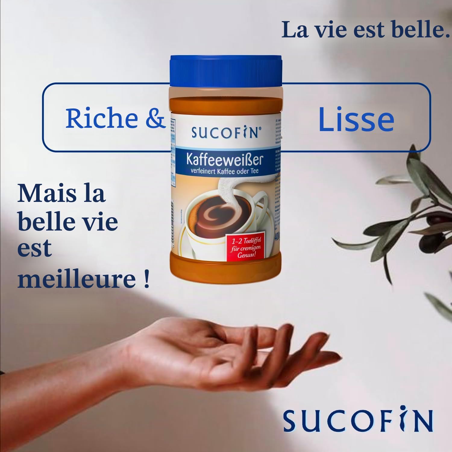 SUCOFIN Lot de 6 boîtes de 400 g de café blanc - Pour affiner le café et le thé facilement solubles - Longue durée de vie - Remplacement parfait du lait en poudre - Lot de 6 pour un plaisir crémeux