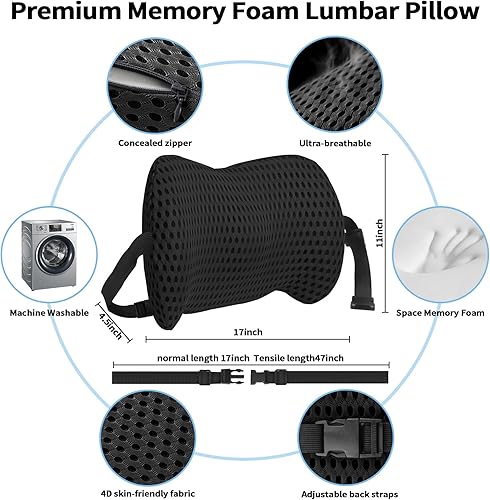 Miniatura 2 de sproerden Almohada de apoyo lumbar, ergonómica, almohada de apoyo lumbar de espuma viscoelástica para aliviar el dolor de espalda baja para asientos