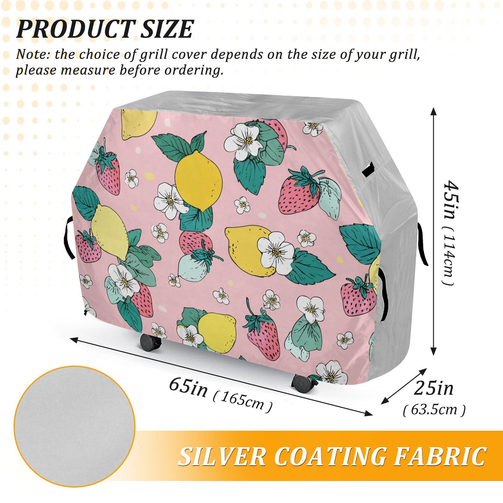 Copertura per barbecue con fragole e fiori di limone, impermeabile, resistente, per esterni