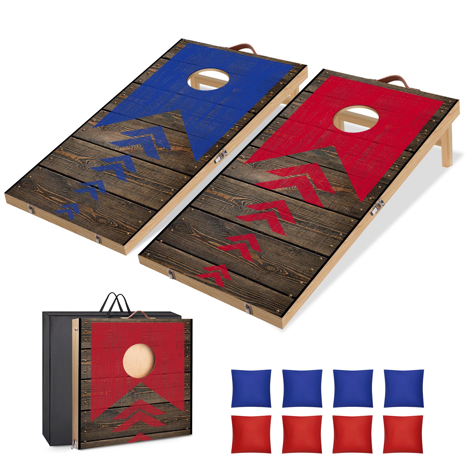NZQXJXZ Holz Cornhole Set Outdoor, 2 in 1 Cornhole Spiel mit 8 Sitzsäcken & Tragetasche für Hinterhof, Rasen, Strand, Camping Outdoor Game Set
