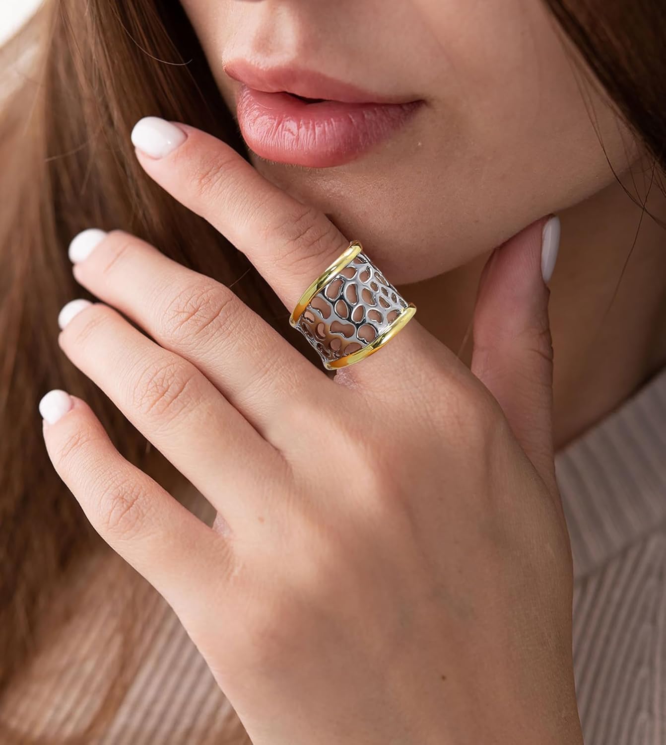 Gold and Silver Rings for Women, Fashion Two Tone Statement Cable Ring Gold Knot Criss-Cross Vintage Mixed Metal Band Jewelry for Her - Image 2