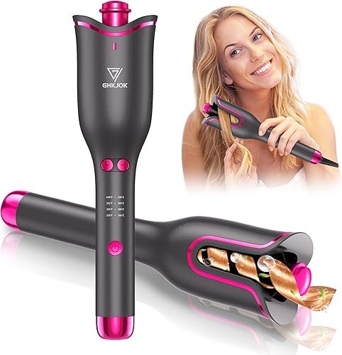 GHKJOK Automatic Curling Iron for Women Long Hair Rotating Automatic Curling Wand 1Ceramic Barrel & 4 Temps & 3 Timers Auto Rotate Hair Curler GHKJOK Automatic Curling Iron for Women Long Hair Rotating Automatic Curling Wand 1Ceramic Barrel & 4 Temps & 3 Timers Auto Rotate Hair Curler