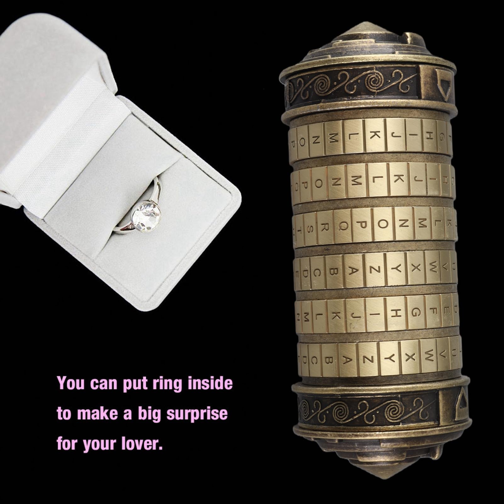 Código Mini Cryptex Lock Puzzle Box Código de Letra Bloqueo Anillo Titular Cryptex Puzzle Cajas Regalo romántico para Notas Joyería Anillos Dinero Romántico Aniversario Regalos