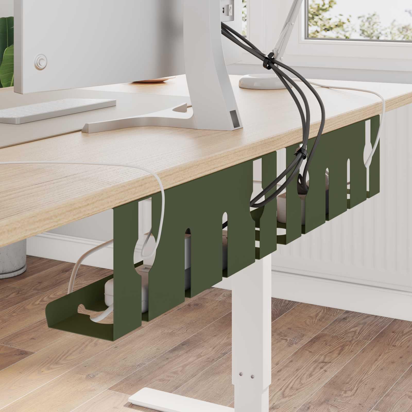 Kabelmanagement Tray Set 2 Stück in Olivgrün für Schreibtisch, Kabelkanal Organizer, Kabelbox und Halter, platzsparend, mit Klemm- und Schraubbefestigung, kompatibel mit Büro, Gaming