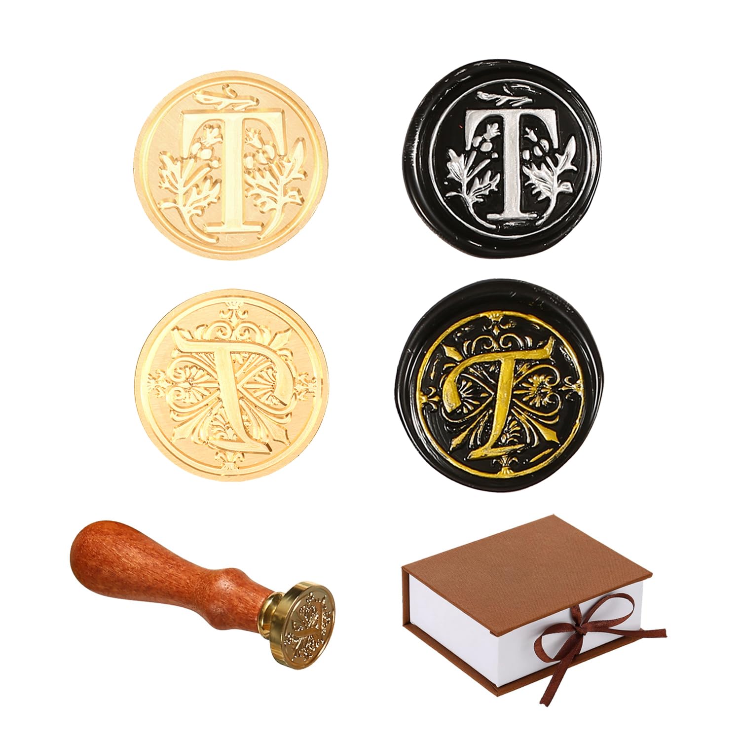Comealltime Pack of 2 Retro Alphabet Sealing Wax Stamps, A~Z Initials Wax Stamp with Wooden Handle