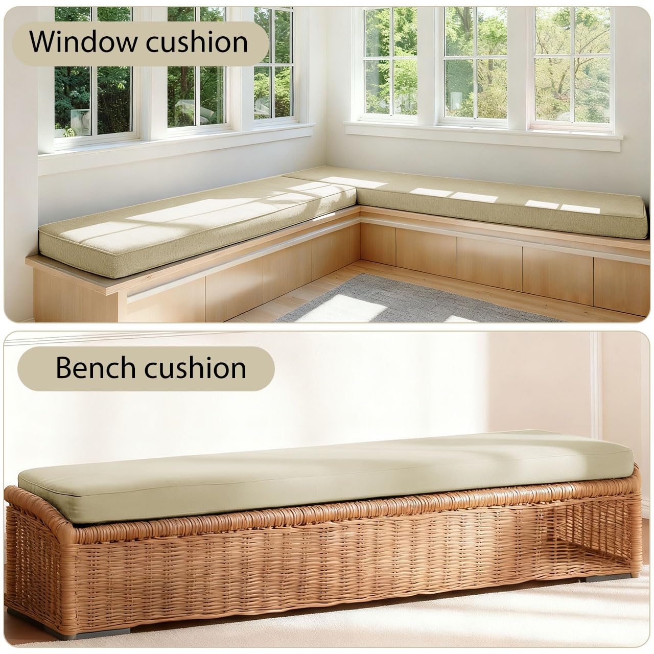 5 cm Dicke Bankauflage, Bankkissen für den Außenbereich, Leinen, 5 cm, abnehmbares, rutschfestes Sitzkissen für Fensterbank und Gartenbank, Schaukel,Beige,190x60x5cm