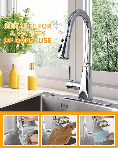 Vista 73 de Hibbent Cabezal de repuesto de acero inoxidable con 15 adaptadores, NSF/ANSI/CAN 61 y boquilla de grifo de cocina de 3 funciones certificada por