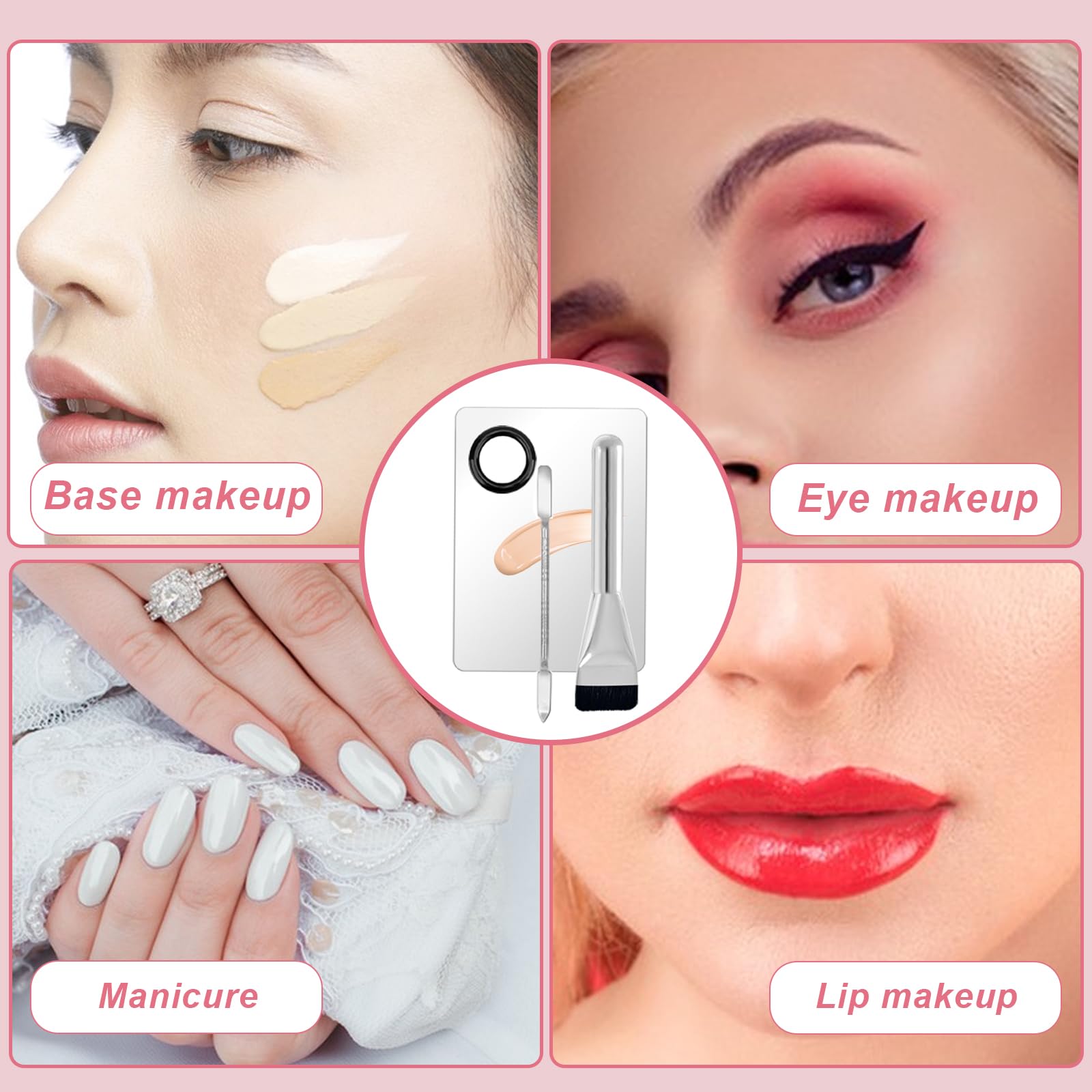 Herramienta de espátula de maquillaje, incluye paleta de mezcla de cosméticos, cepillo de base plana y raspador de maquillaje para arte de uñas, sombra de ojos, mezcla de pigmentos cosméticos 7