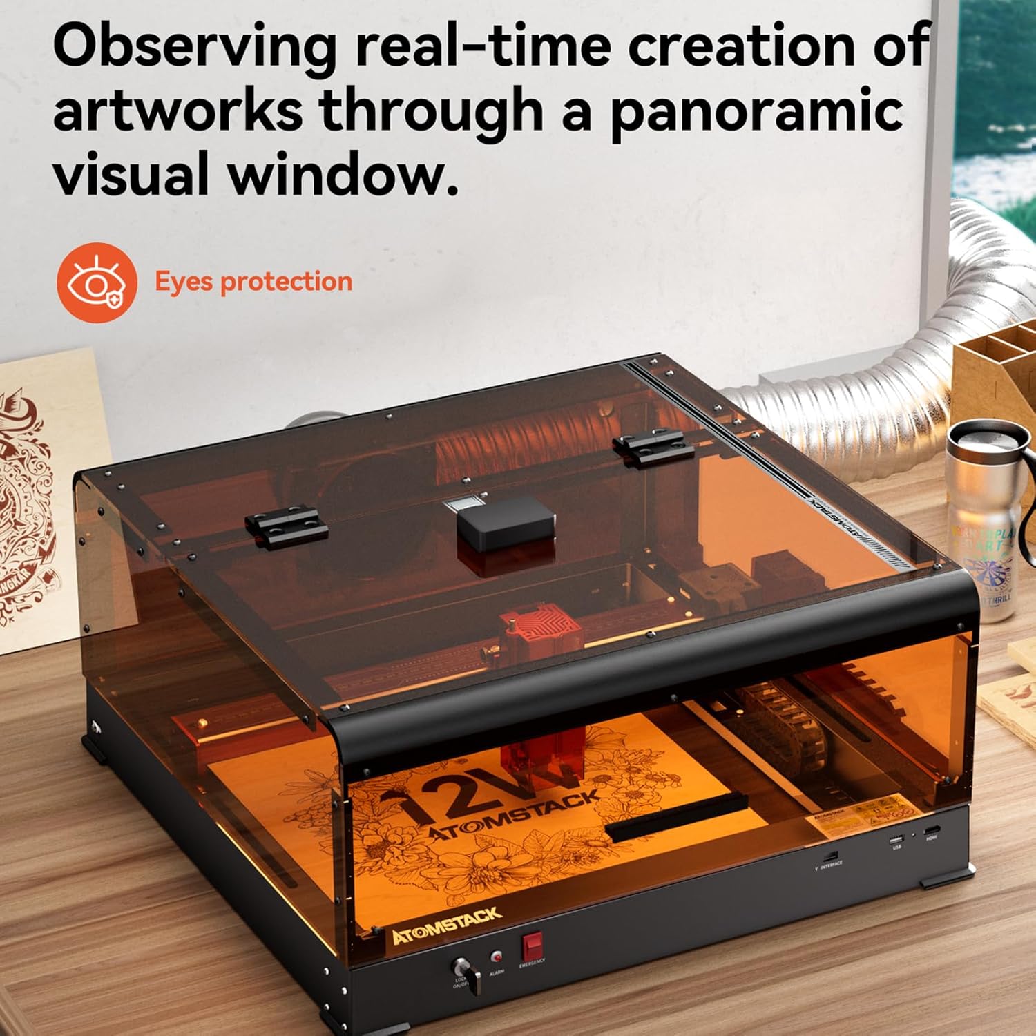 B3 ive Box Cover Engraver Enclosure with AC1 Camera & LED & Exhaust Fan & Eye-ion Visual Window for A6 Pro /A12 Pro /A24 Pro/A48 Ultra/ A24 Ultra/A12
