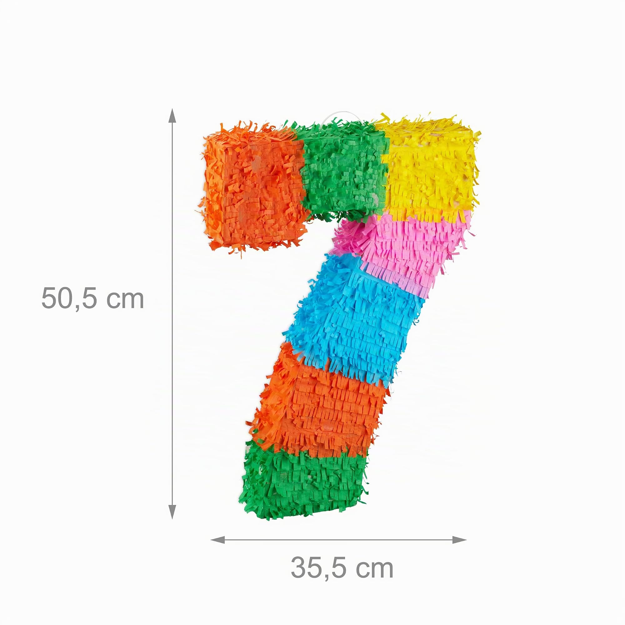 Relaxdays Piñata Cumpleaños Número 7 sin Relleno, Papel, Multicolor, 50,5 x 35,5 x 7,5 cm