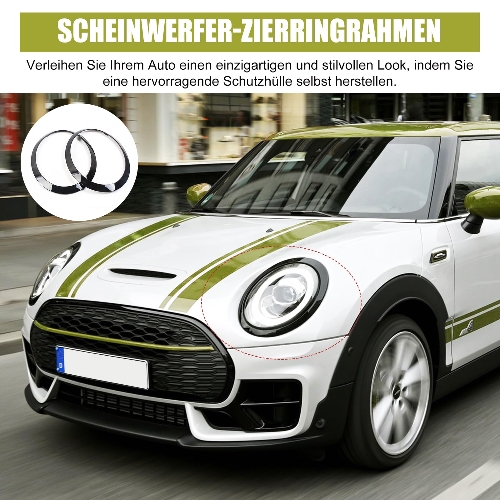 2 piezas de mini anillo decorativo para faros, tiras de cubierta de faros de repuesto para autos. Compatible con BMW Mini Cooper 14-21 F55 F56 F57, 51137300631 51137300632 51712355791