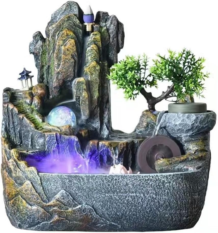 Tabletop Fountains Desktop Fountain Multifunctional Waterfall with Humidifier, Crystal Wheel & Scented Flow Relaxation Fountains