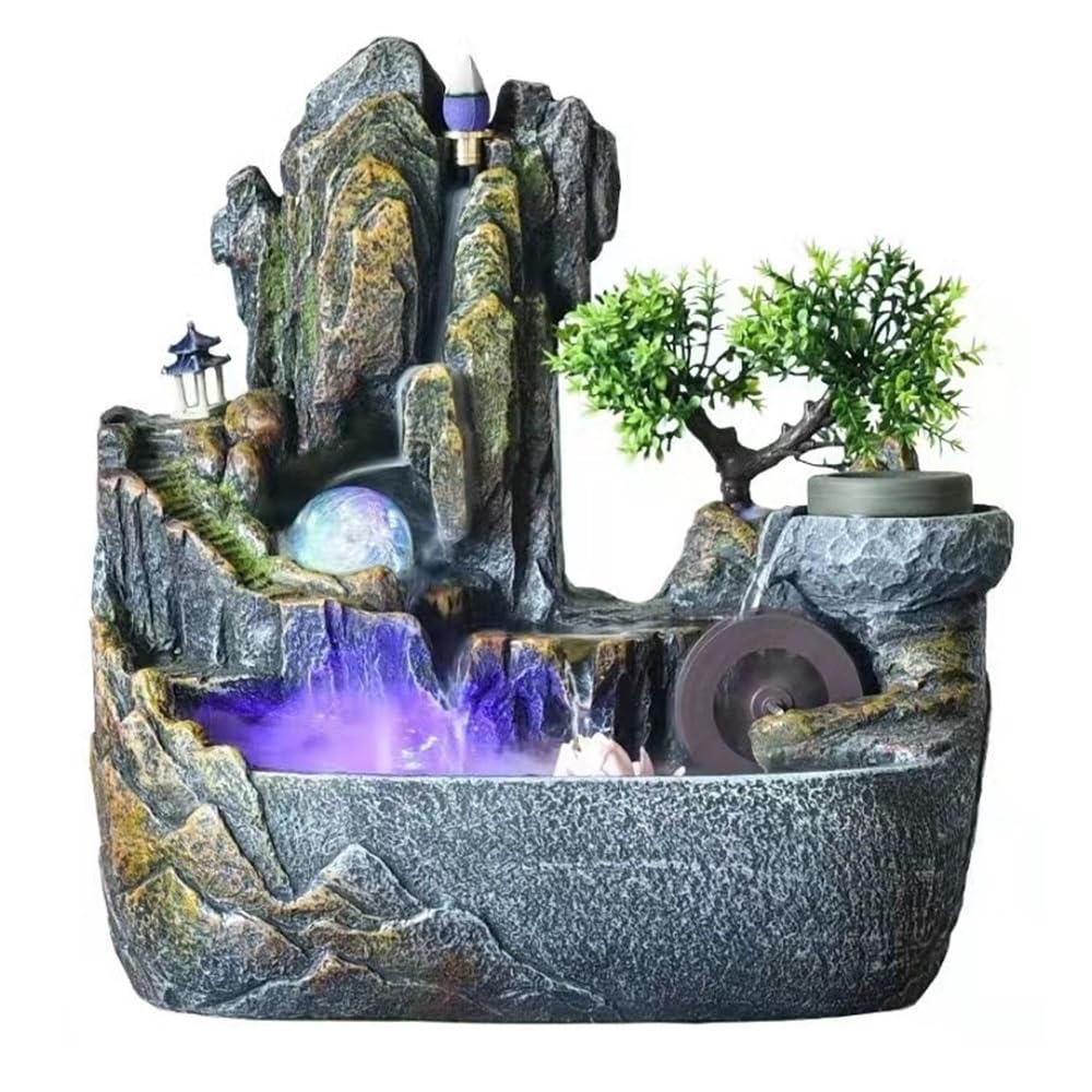 QUSYZD Indoor Waterfall Fountain Desktop Fountain Multifunctional Waterfall with Humidifier, Crystal Wheel & Scented Flow Tabletop,