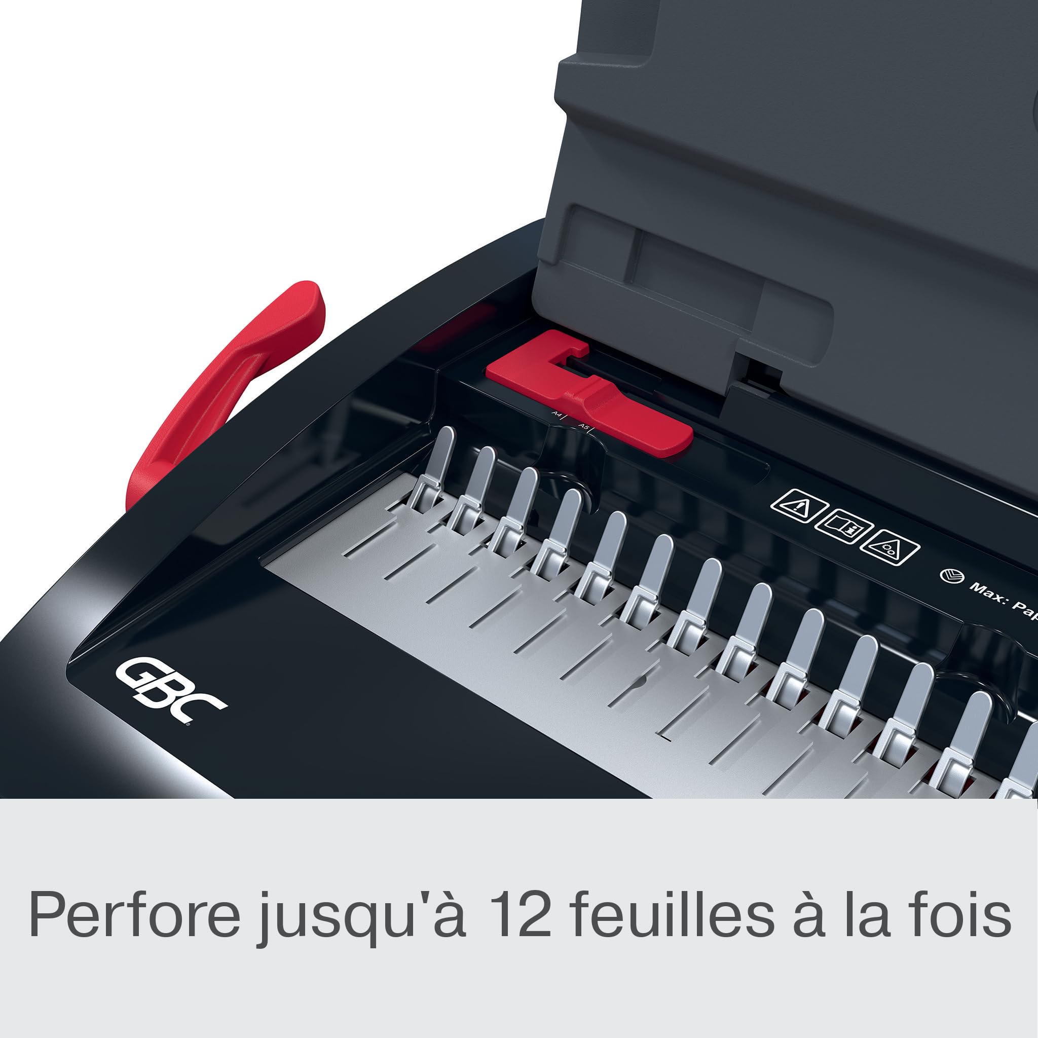 GBC CombBind CB12 Machine à relier manuelle, 165 feuilles A5/A4, 12 feuilles perforation, noir/argent