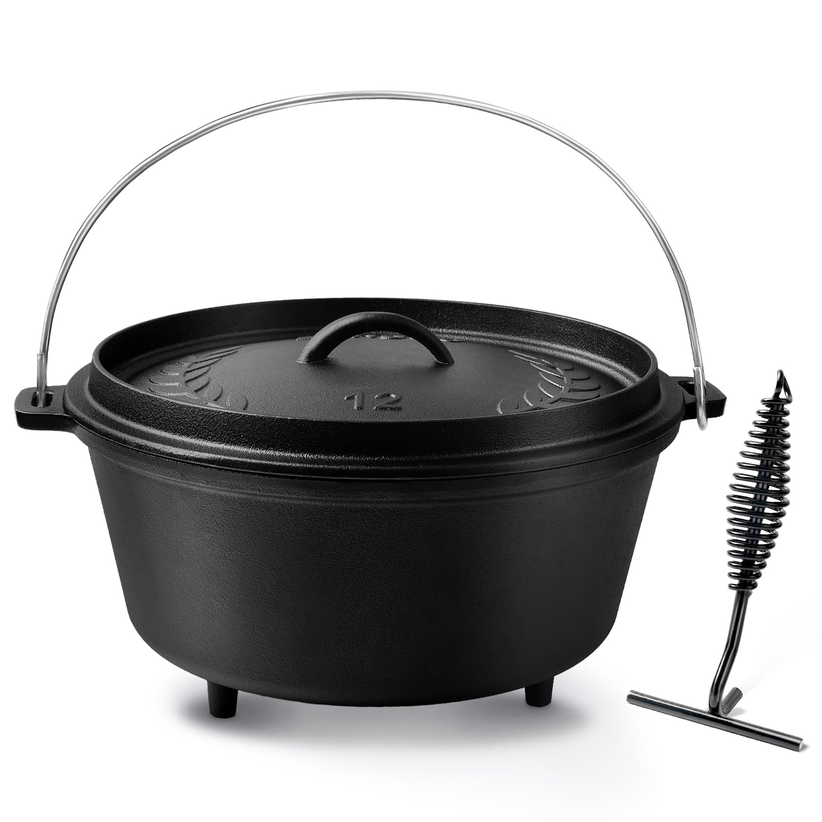 Blingco 8QT Pre-Seasoned Cast Iron Camp Dutch Oven