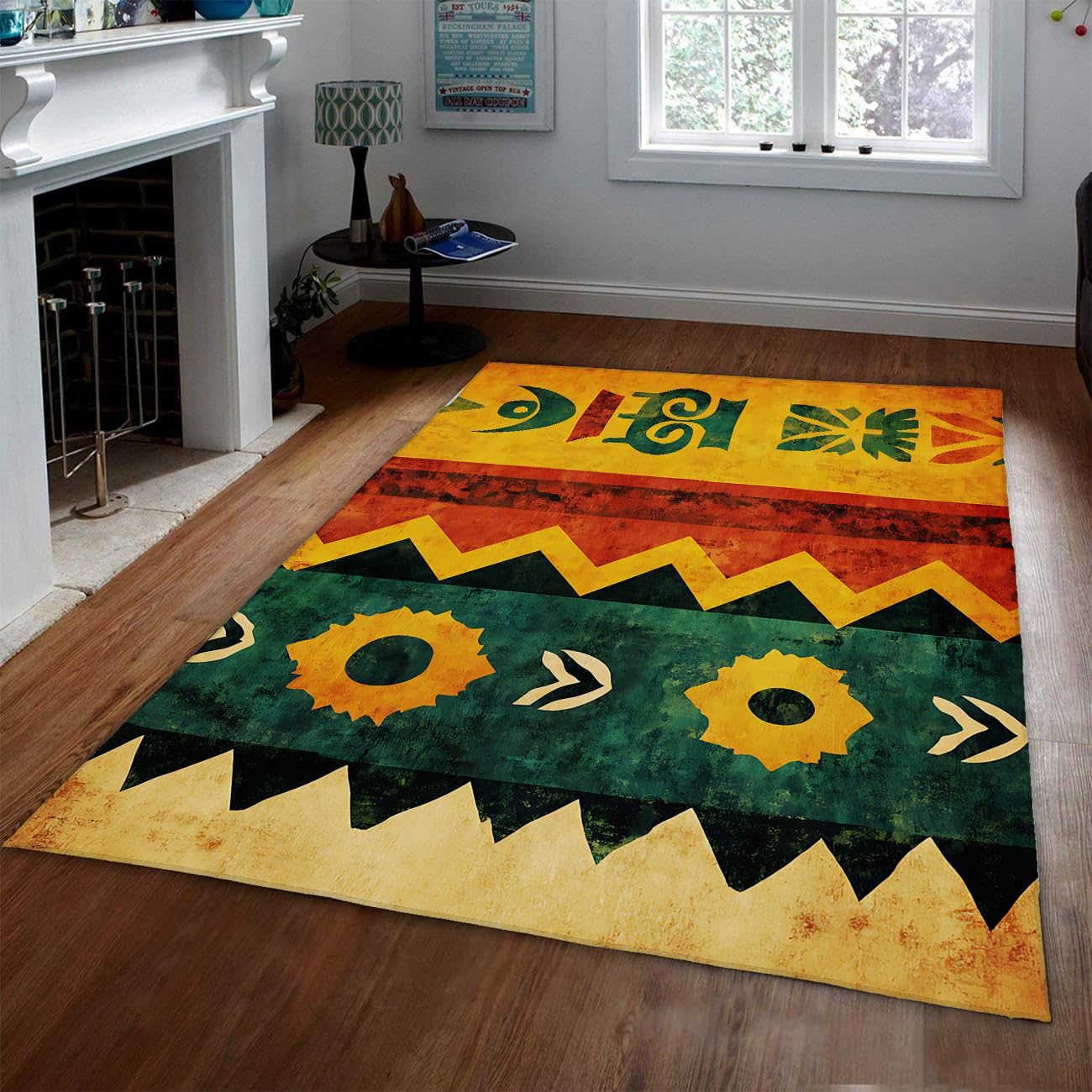 Dywan 120 x 160 cm, można prać w pralce, antypoślizgowy, niski runo, wzór boho, geometryczny dywan do salonu, sypialni, przedpokoju, seria plemienna