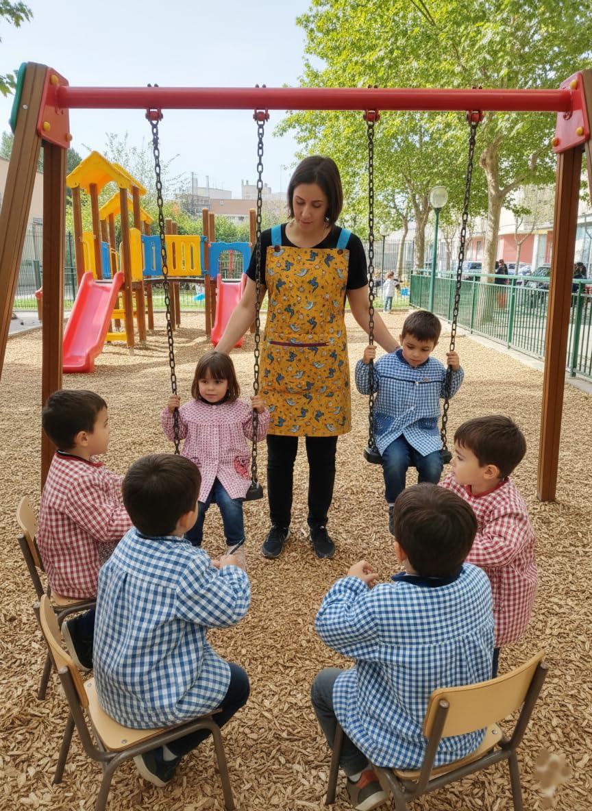 GALBA®. Bata, Babi, Delantal, Estola de maestra de educacion Infantil LUCHANDO CONTRA DRAGONES (Edición Limitada)