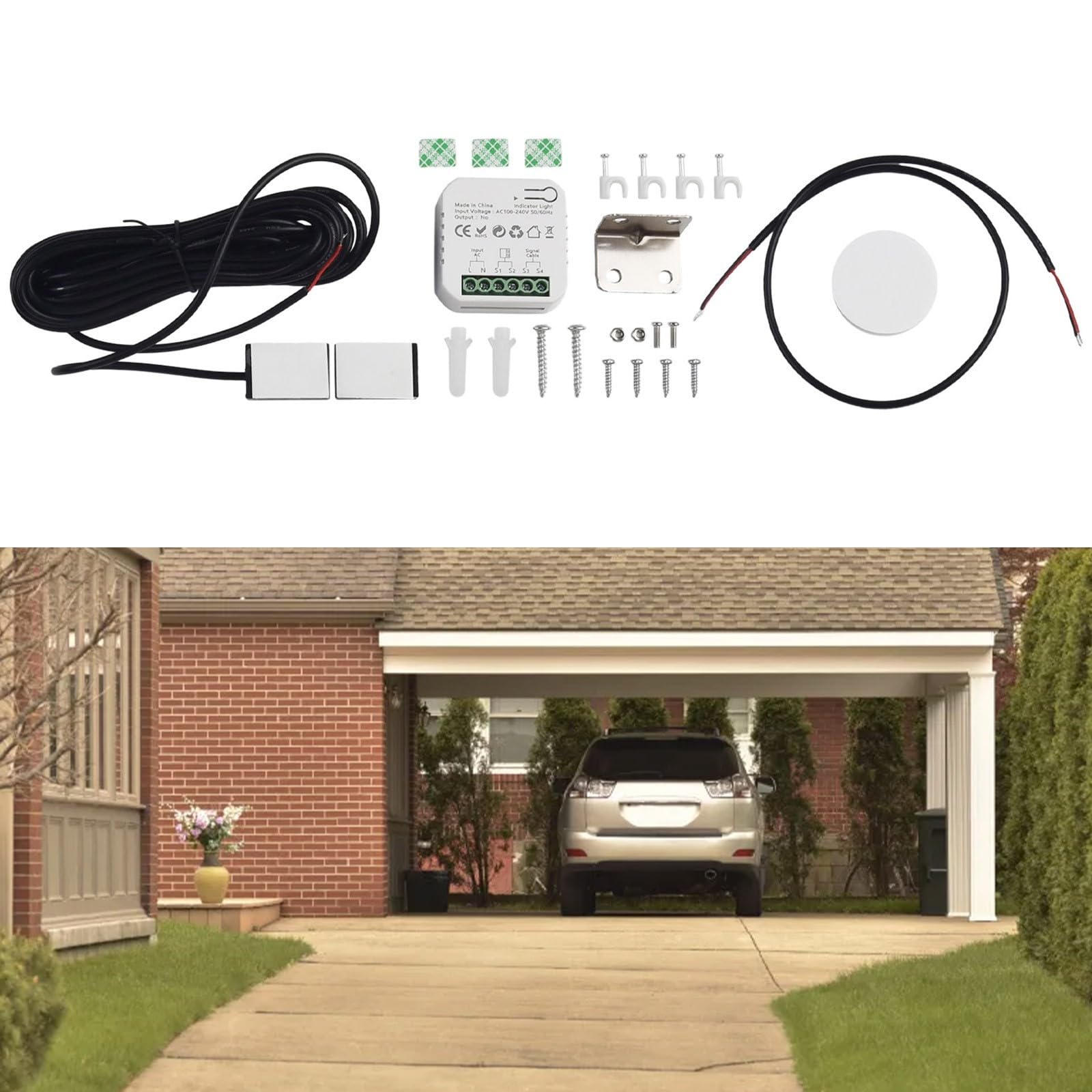 pour TUYA Ouvre-porte de garage contrôlé par application WiFi et commande vocale compatible avec tous les systèmes d'exploitation, partage avec la famille