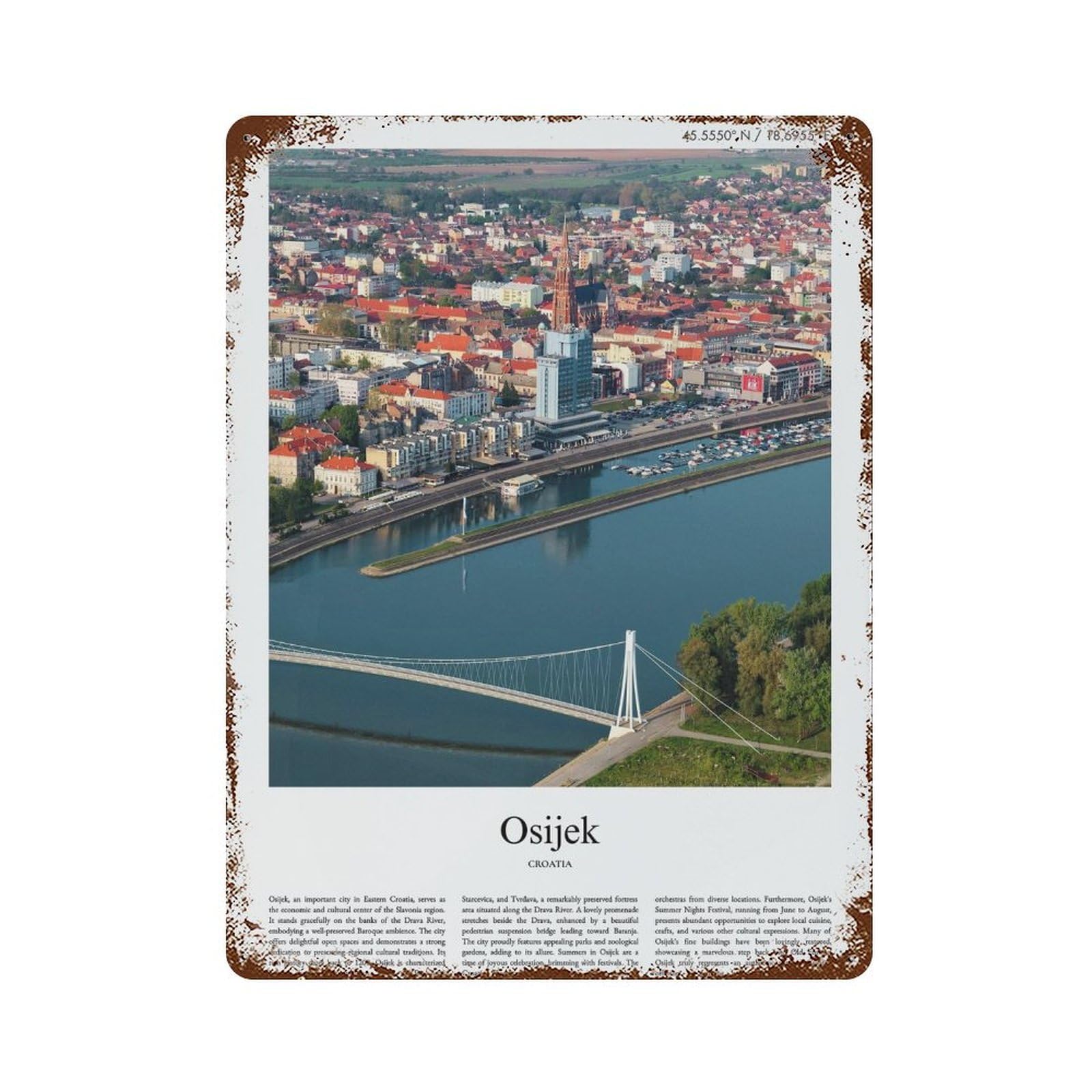 xiaoxiaoshen Osijek Croatia City Scenery Wall Decor Art Metal Tin Poster Modern Home Decor Art Home Bar Shop Decorations Vintage Sign 40x30cm