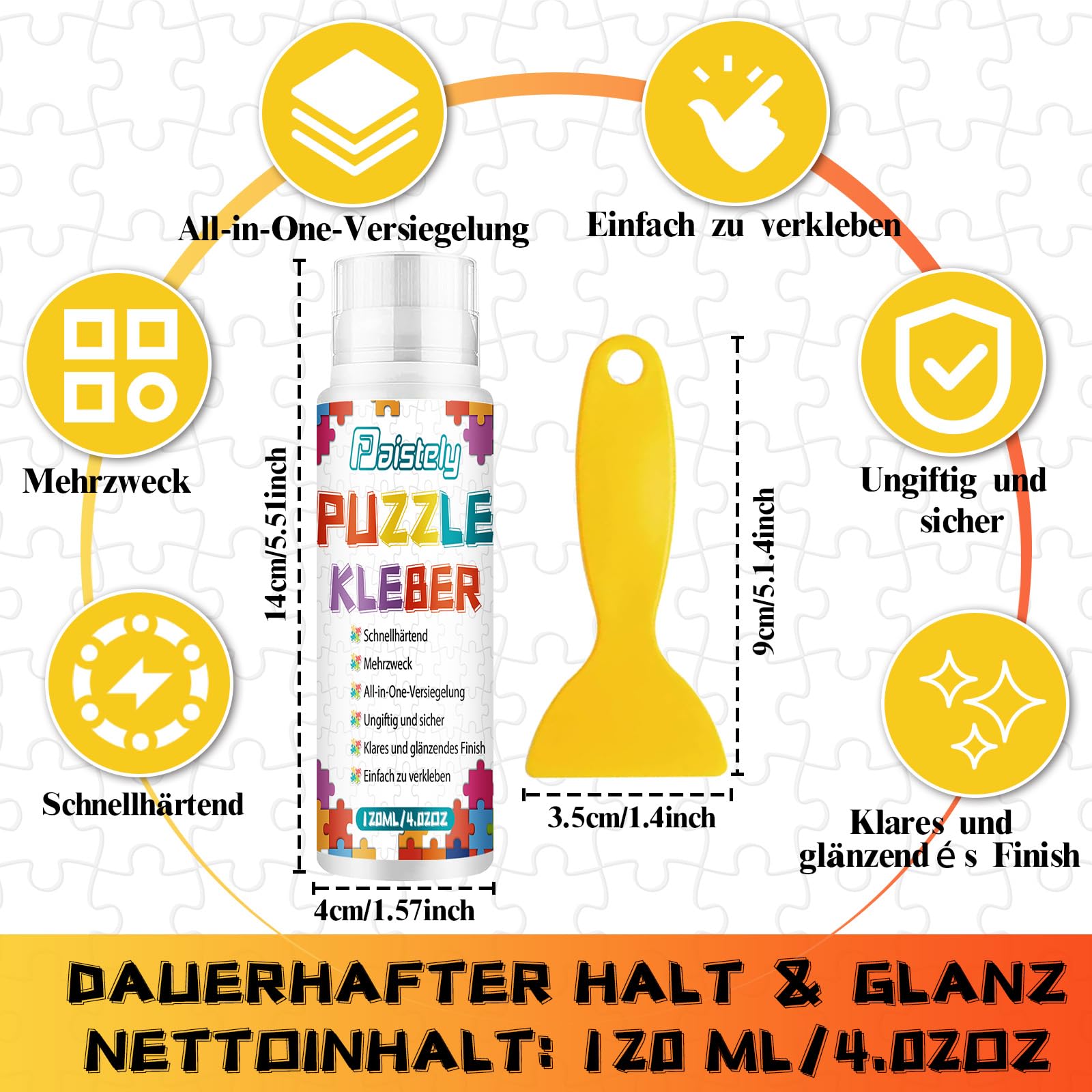 Puzzle Kleber Transparent, Puzzle Glue Mit Einfachem Schwammkopf und Applikator, Ungiftig Puzzelkleber, Puzzlekleber für 1000/2000 Teile, Geeignet für Kinder und Erwachsene (120ml*2)