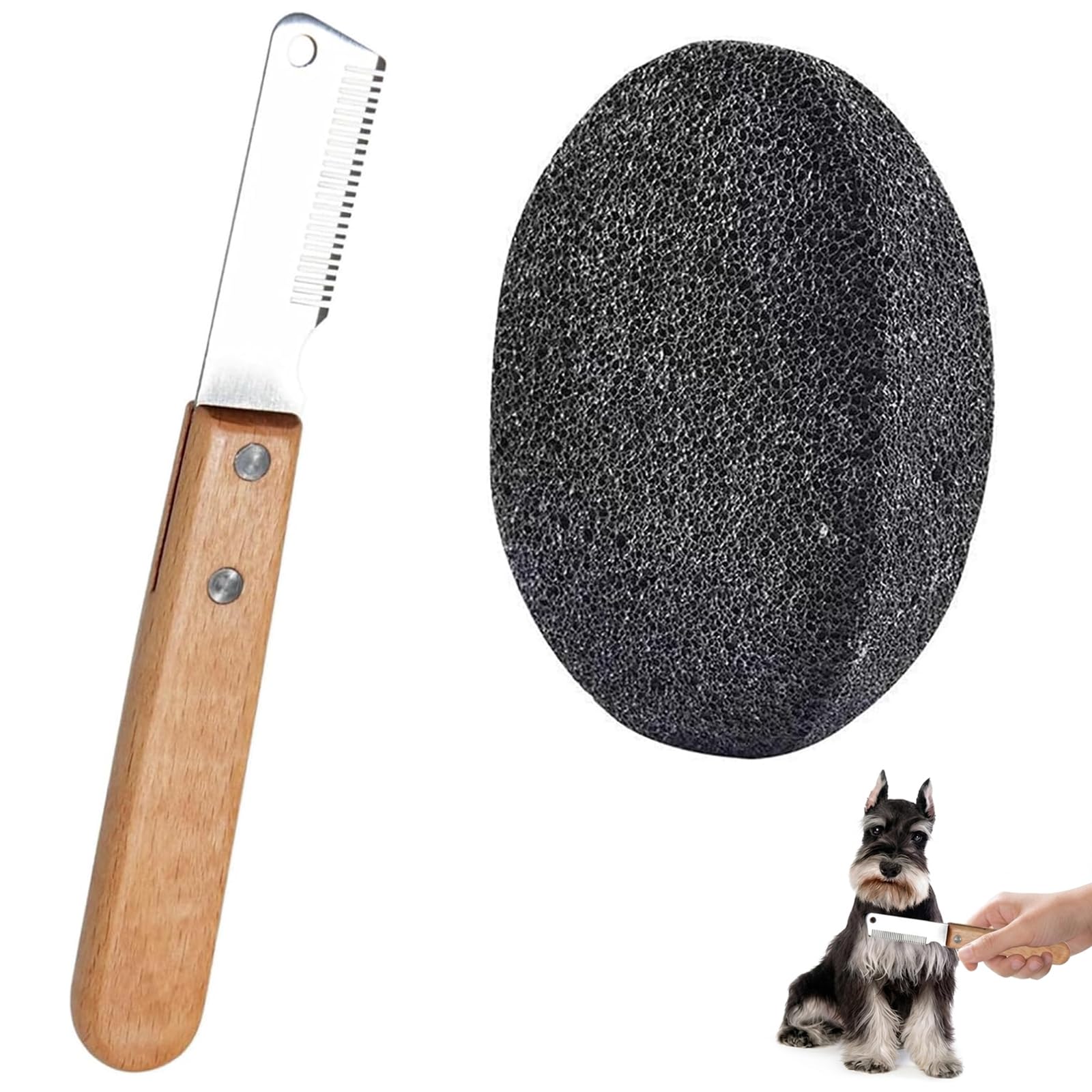 Pet Grooming Stripping Tool Set, Dog Stripping Knife with Wooden Handle & Stripping Stone for Dogs,Hand Stripping Tools for Wire Haired Dogs, Natural Pumice Grooming Stone for Terrier Breeds