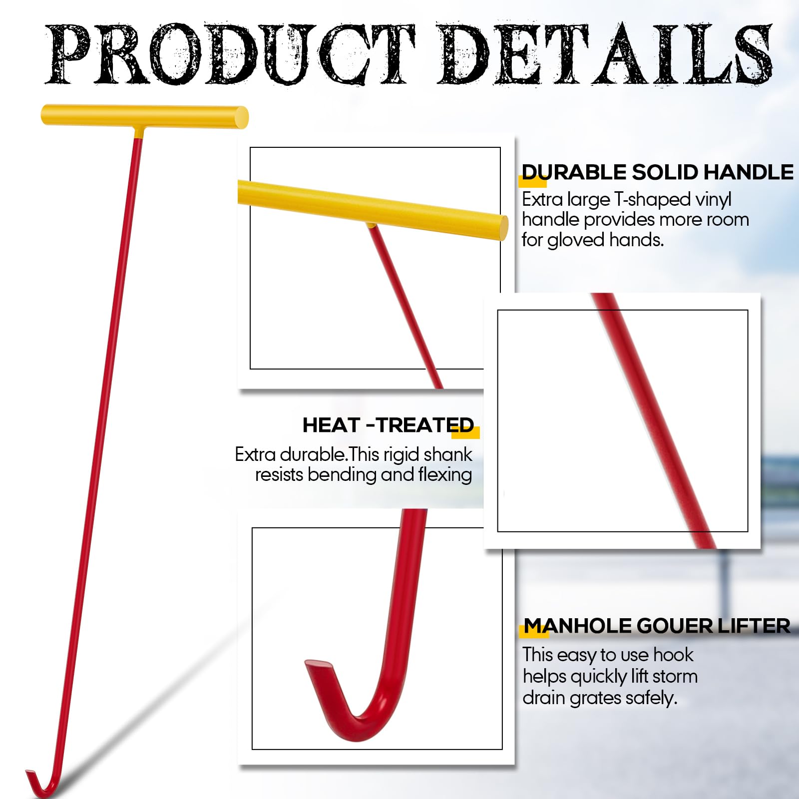 Heavy Duty Manhole Cover Hook - 30 Inch Lifting Tool -3