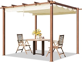 PRIMEYARD Pergola 3x3 m Terrassenüberdachung mit Schiebedach Stahlrahmen in Holzoptik