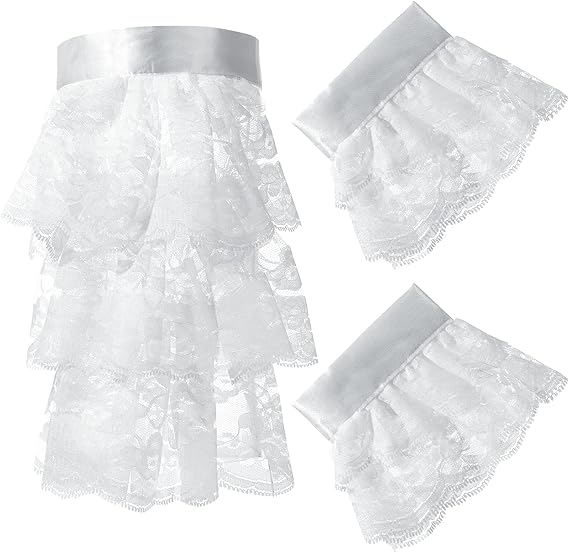 Riyiper 2 Pieces Victorian Lace Jabot and Cuffs Set Pirate