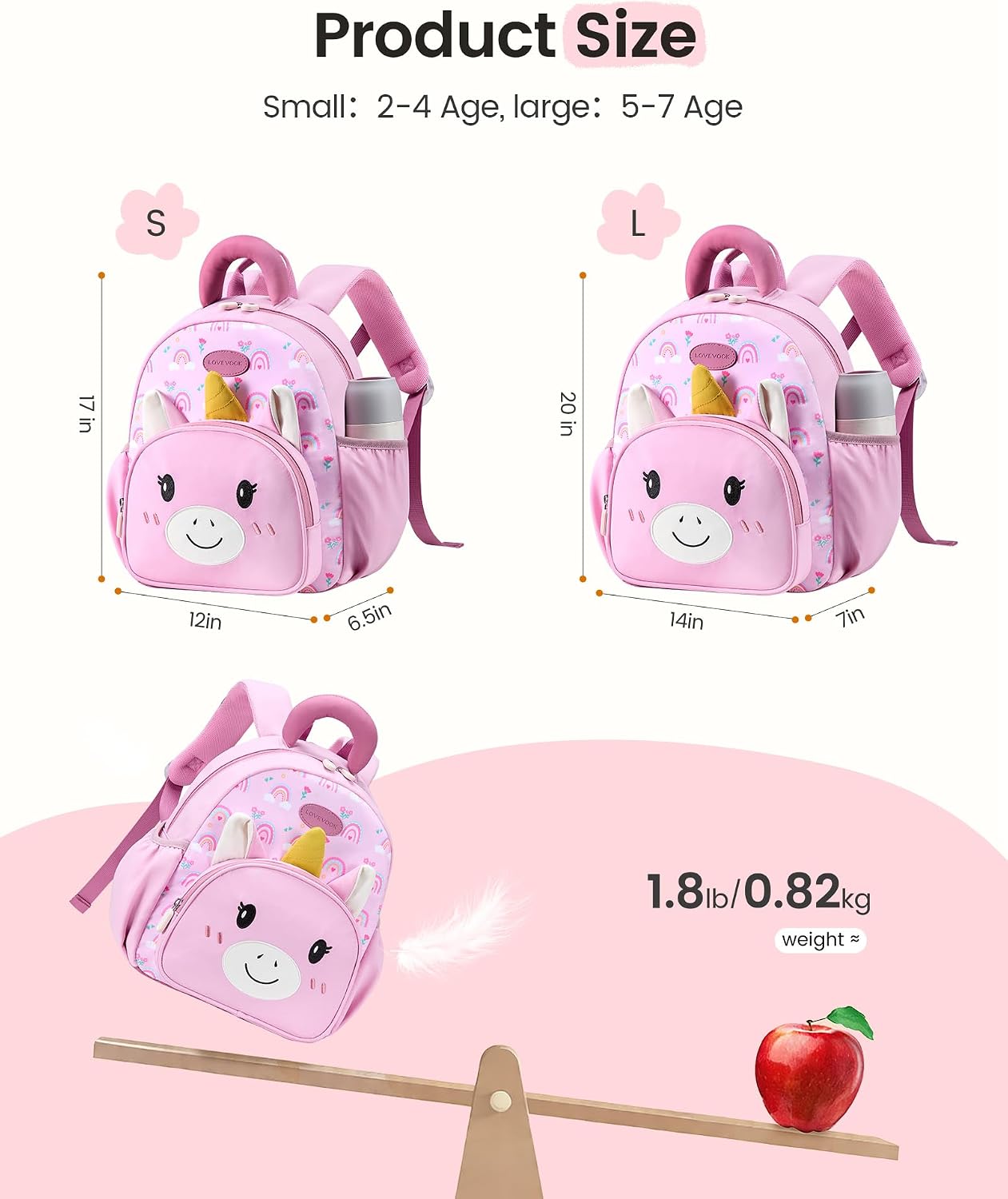 LOVEVOOK Toddler Backpack for Girls Boys Ages 2-4 - Lightweight School Bookbag with Leash — view 5