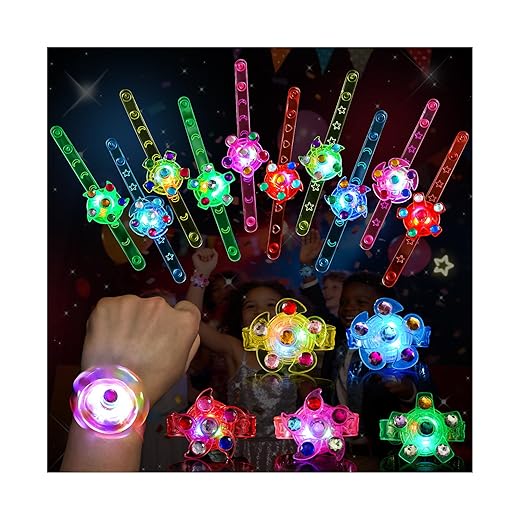 SCIONE 24 Pack LED Light Up Fidget Spinner Bracelets, Glow in The Dark Party Favors for Kids 4-8 8-12, Treasure Box Toys, Birthday Gifts, Carnival Prizes, Goodie Bags Stuffers
