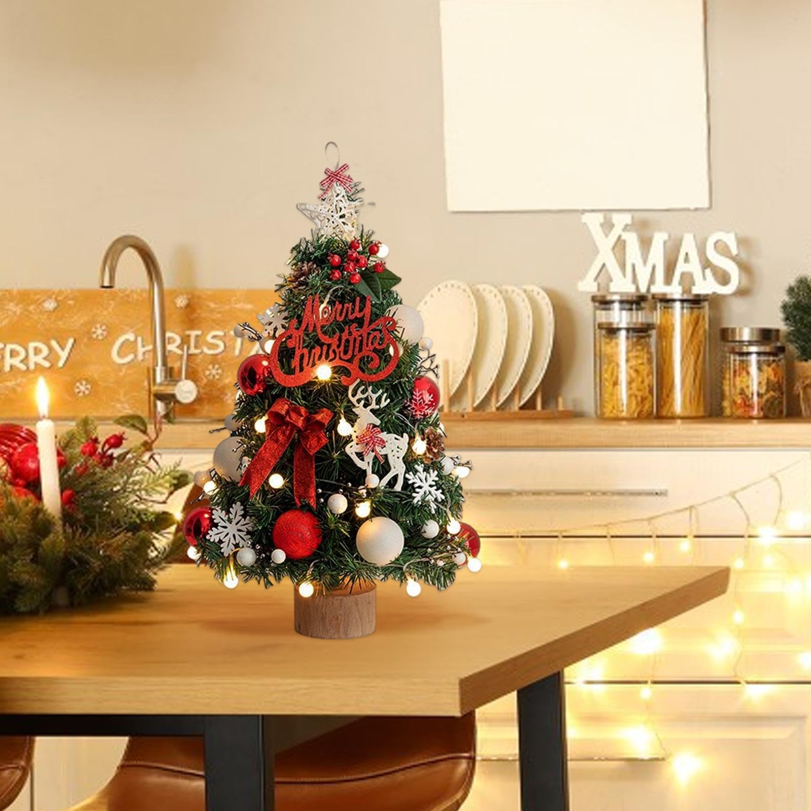 Árbol de Navidad Artificial con Luces arte artesanal 45 cm
