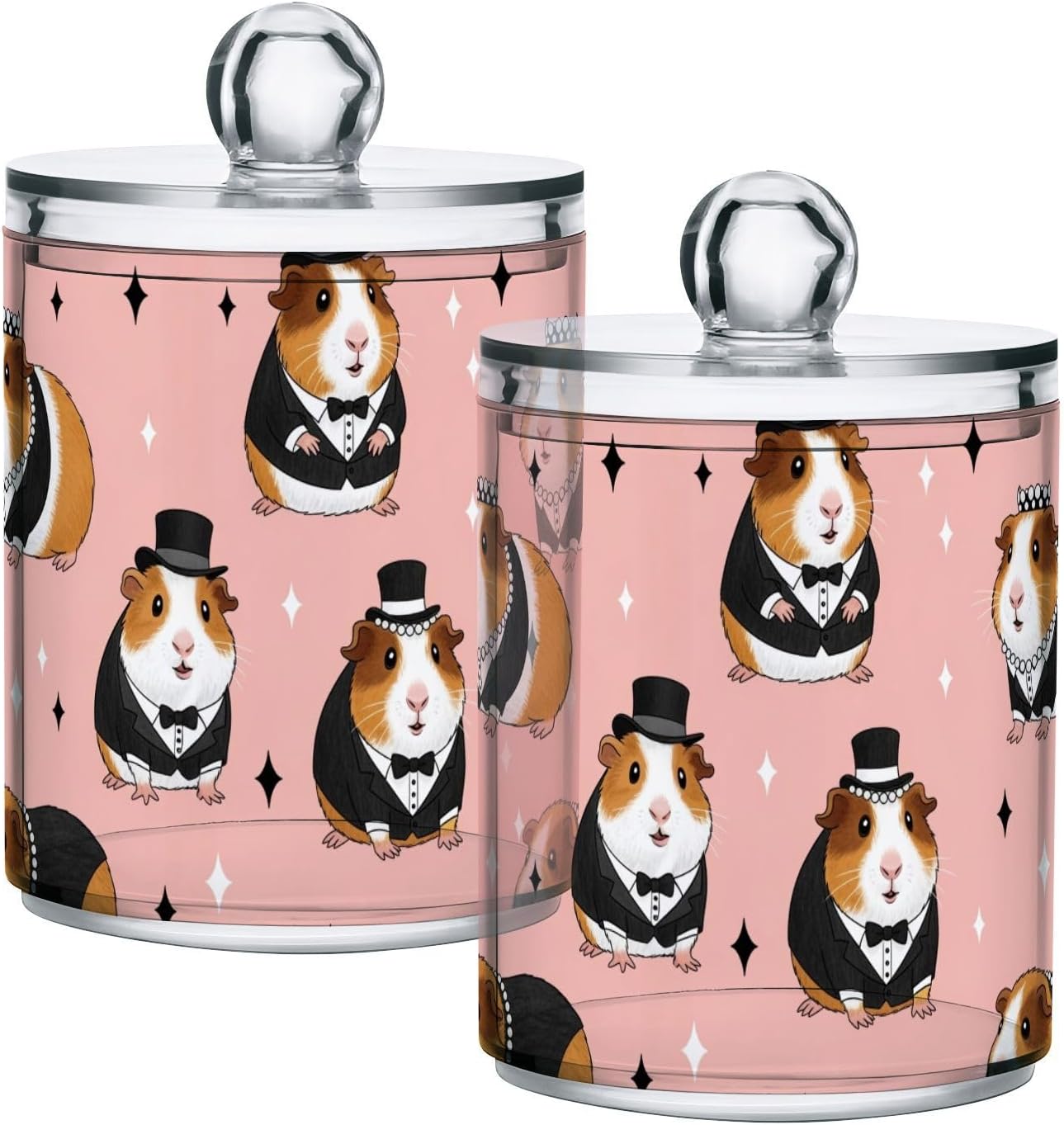 DOMIKING 2 Pack Plastic Cotton Swab Ball Pad Holder Funny Capybara Pink Print Jars Bathroom Storage Organizer Holder Canisters with Lid for Hair Clips Makeup Sponges Cotton Ball Swabs