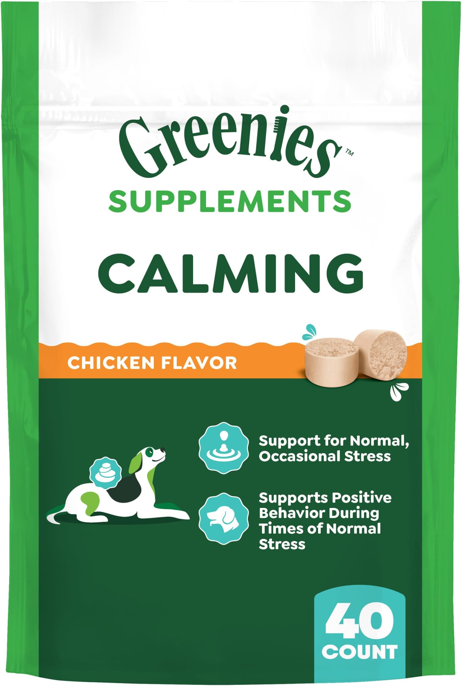 Supplements Calming Chews for Dogs Chicken Flavor, Dog Calming Chews, 7.3 oz. Container of 40 Count