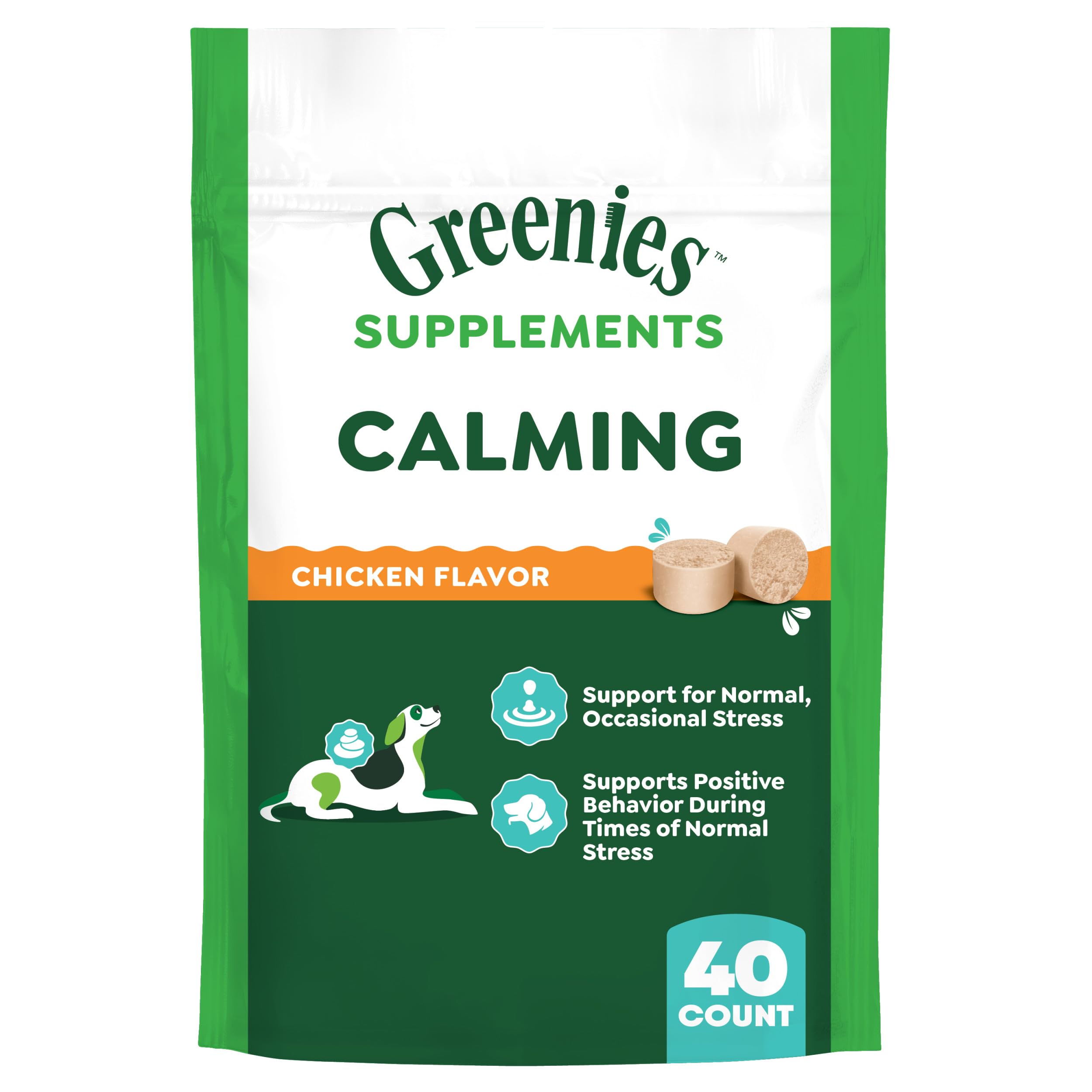 Greenies Supplements Calming Chews for Dogs Chicken Flavor, 7.3 oz. Container of 40 ct.