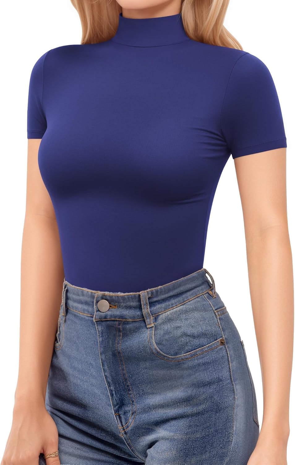 MANGOPOP Women's Turtleneck Mock Neck Shirt Double Lined Long Sleeve Short Sleeve Tops for Women Basic T Shirts Tight Tee - Image 2