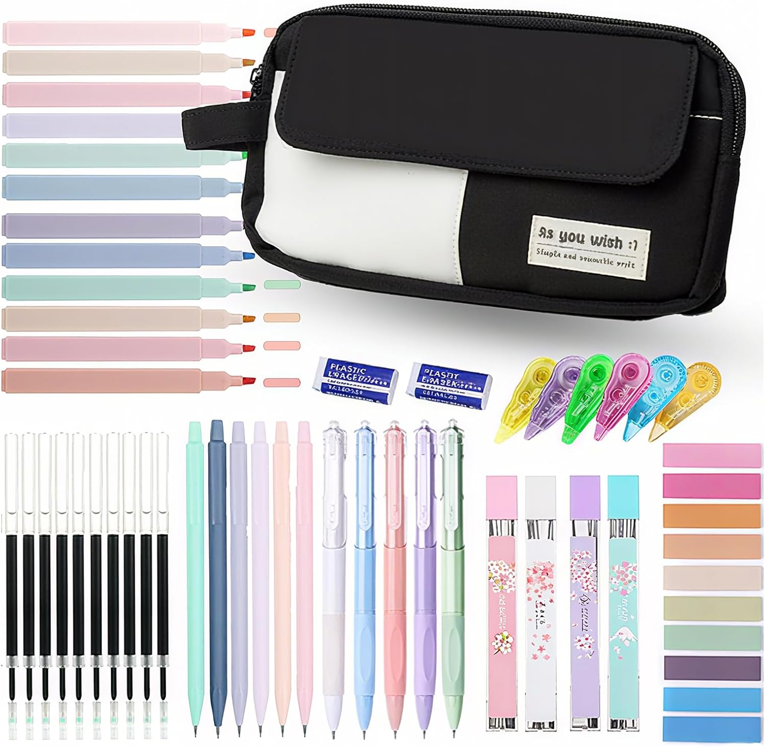 42 Pcs Aesthetic School Supplies with Pencil Case, Stationary Set, Black