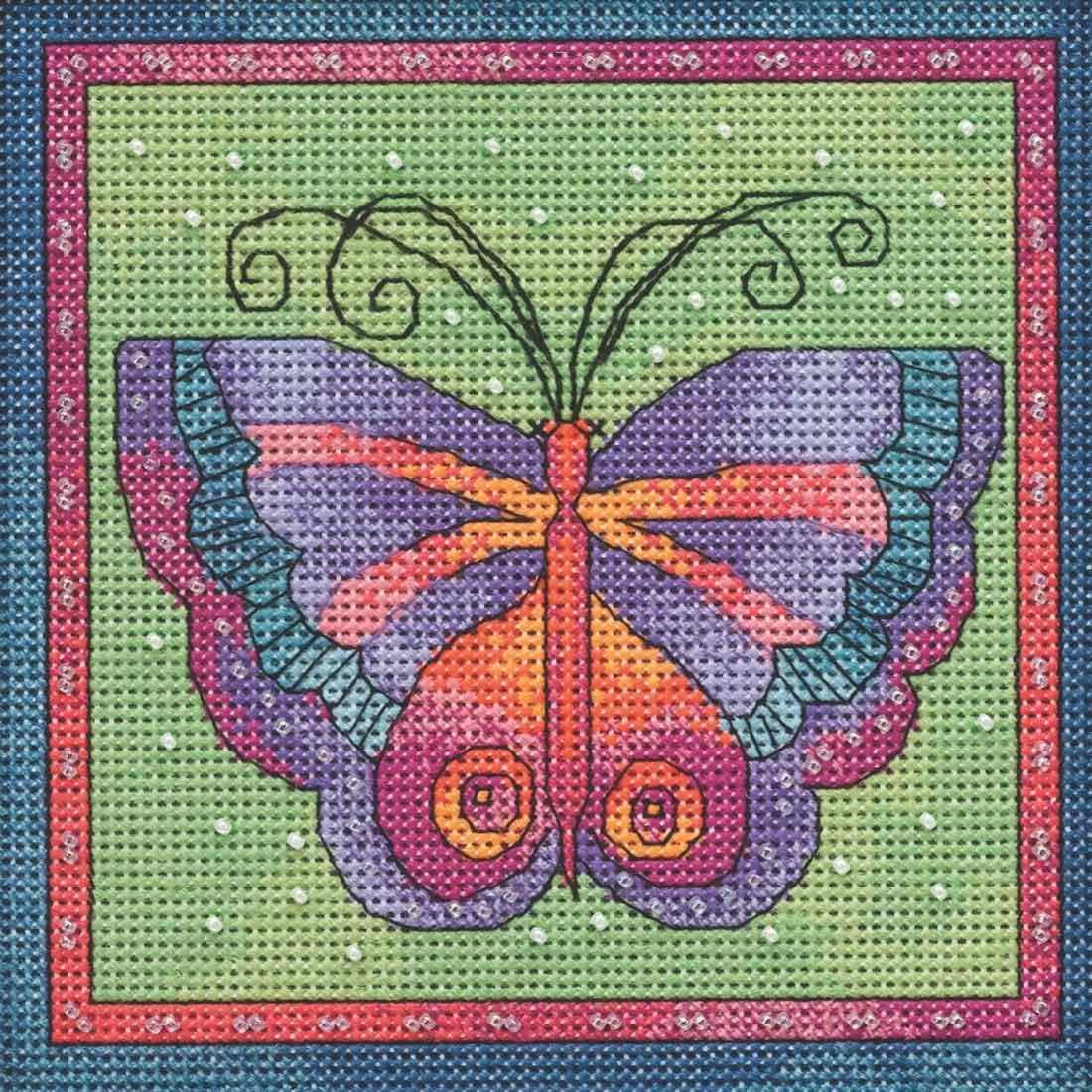 Butterfly Lime Beaded Counted Cross Stitch Kit Mill Hill 2019 Laurel Burch Flying Colors Collection LB141912