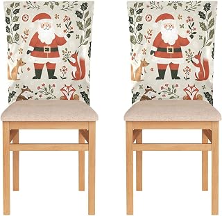 Woodland Santa Pattern Chair Back Covers Set of 2 - Decorative Party Slipcovers for Dining Room, Birthday, Holiday, Classroom Chairs