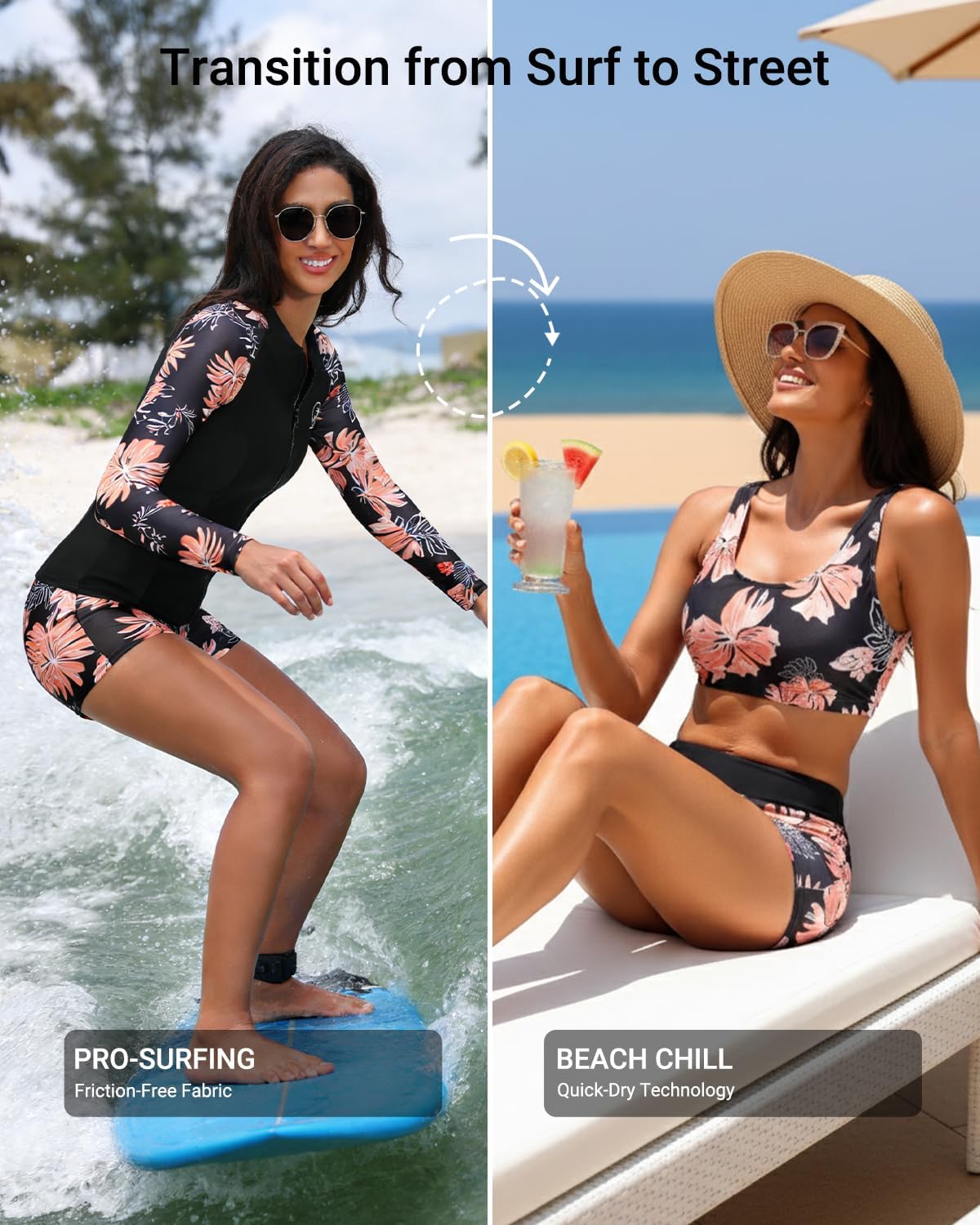 Holipick Long Sleeve Swimsuits for Women - 3 Piece Rash Guard with Shorts Zipper SPF Swim Shirt with Built in Bra - Image 3