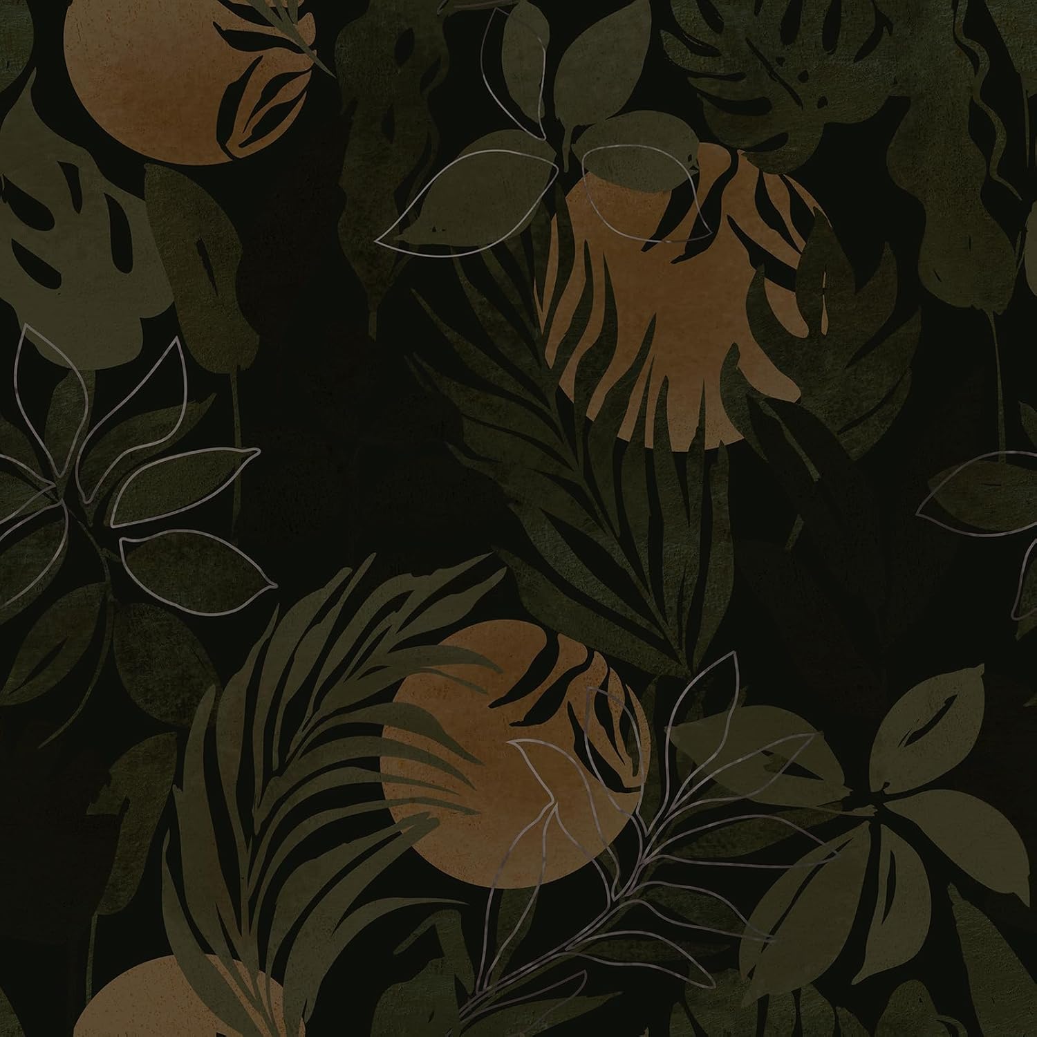 CRE8TIVE Palm Leaf Peel and Stick Tropical Night Moon Wallpaper - 12"x118" Removable Dark Wallpaper Mural for Bedroom Bathroom - Self Adhesive Waterproof Vinyl Contact Paper for Walls Cabinets