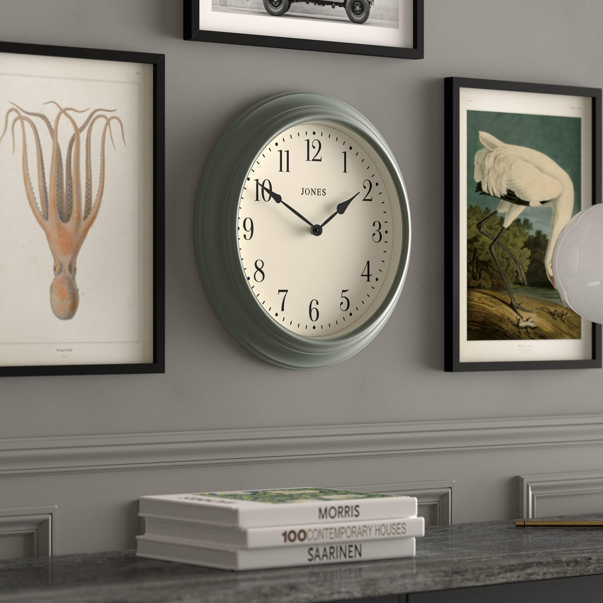 JONES CLOCKS® Supper Club Wanduhr | Große Klassische runduhr | 40cm | Grün | Leicht lesbare Zahlen | Traditionelles Design, ideal für küche oder Wohnzimmer