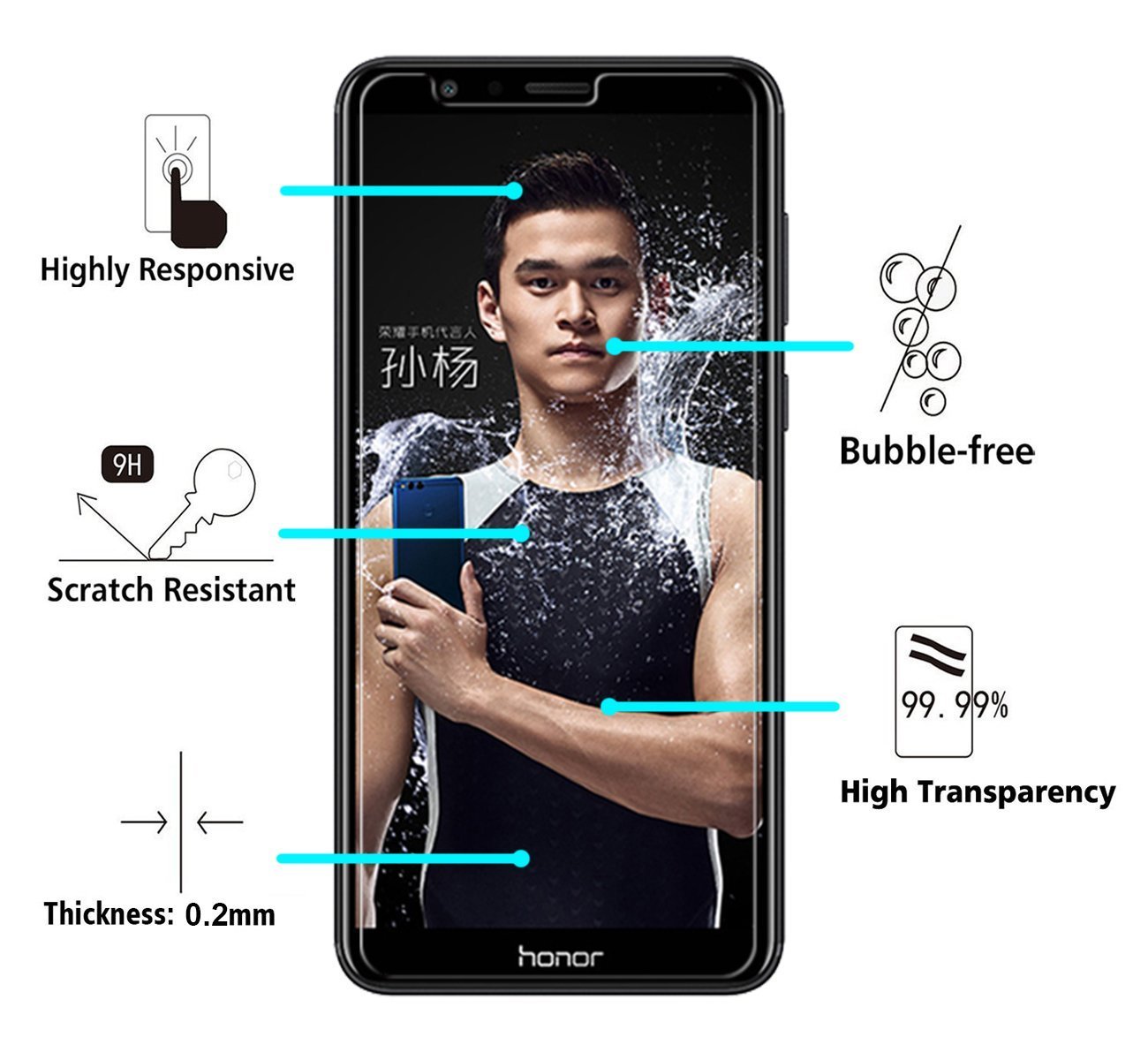 Film Vitre Protection Ecran - Phonillico® - Huawei HONOR 6A - Pack De 3 - Verre Trempé - Résistant Aux Rayures - Téléphonie
