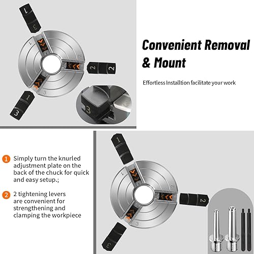 Miniatura 5 de Mandril de torno de madera, mandíbula de 3 pulgadas con vástago MT-1 y MT-2, con 1 rosca de 8TPI, para herramientas de torno de carpintería