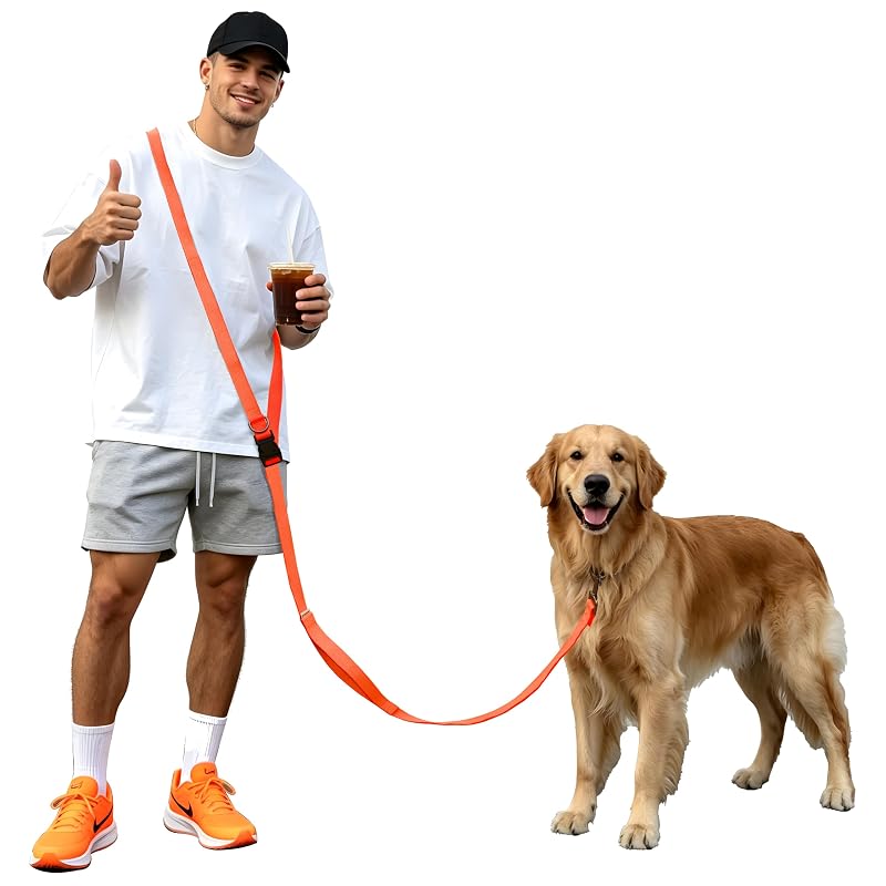 Guia mãos livres para cães com faixa refletiva Galaxy Reflective e alça ajustável JC HOUSE, 1,83–2,90 m, Orange