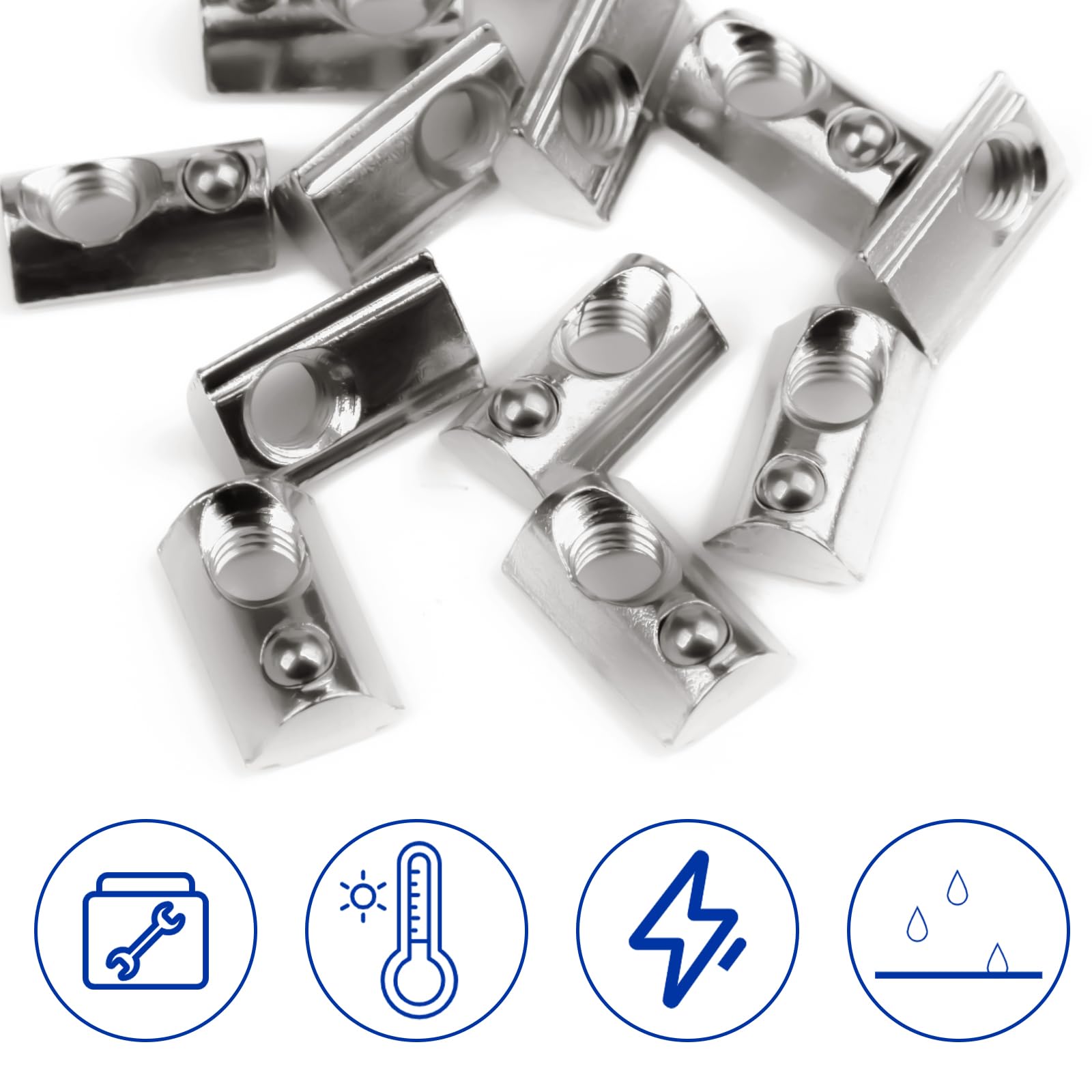 45 szt. kamieni rowkowych M8 z kulką, rowek 8 T, zestaw śrub serii 40 z centrowaniem mostka M8, profil aluminiowy 40 x 40, stal węglowa, nakrętka ślizgowa z kulką sprężynową do drukarki 3D aluminium C