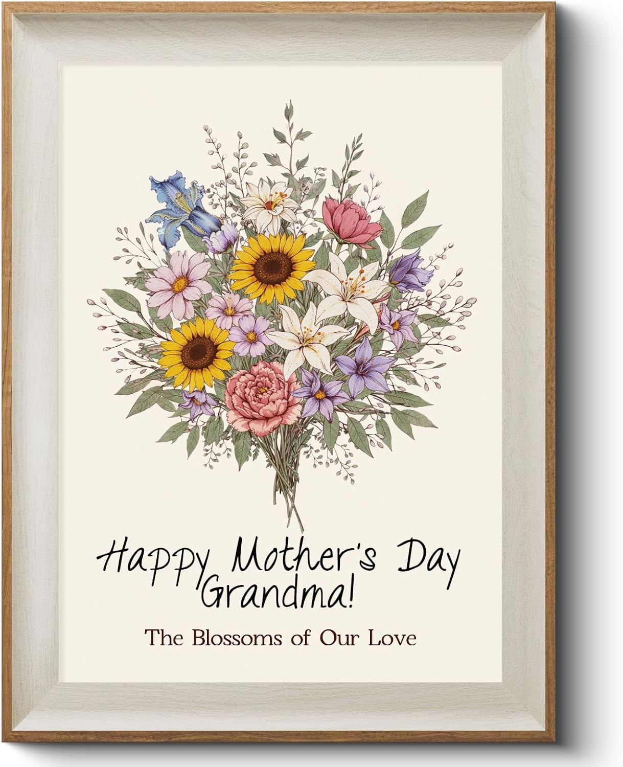 HUARCEY Flower Handwritten Gift for Mom Personalized Mother's Day Canvas Wall Art Frame, Floral Bouquet Birthday Gifts for Grandma Keepsake Women or Men, Valentine's Day 12x16 inch