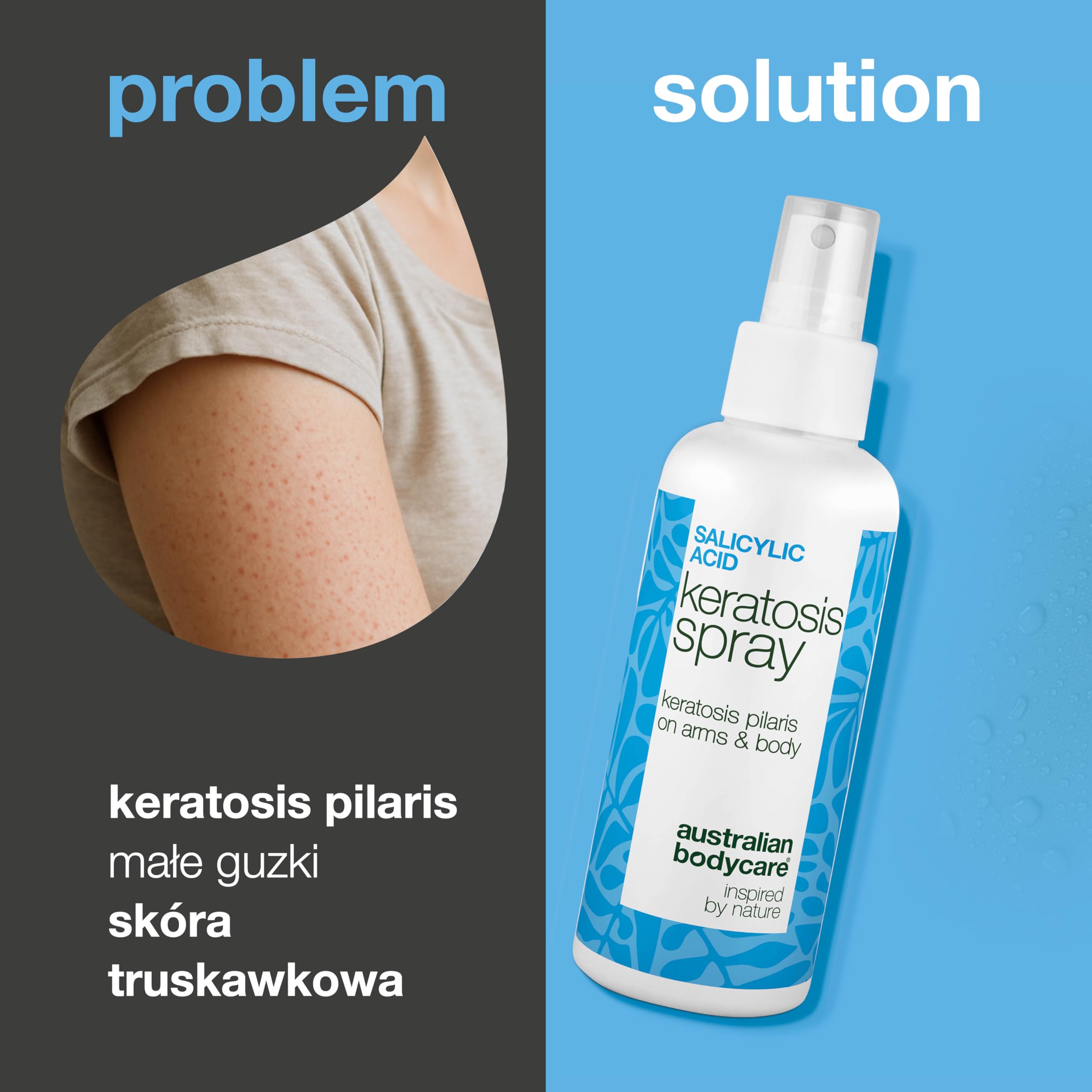 Spray na Keratosis Pilaris – usuwa rogowacenie mieszkowe, gęsią skórkę i szorstką skórę z kwasem salicylowym, glikolowym, pantenolem i gliceryną