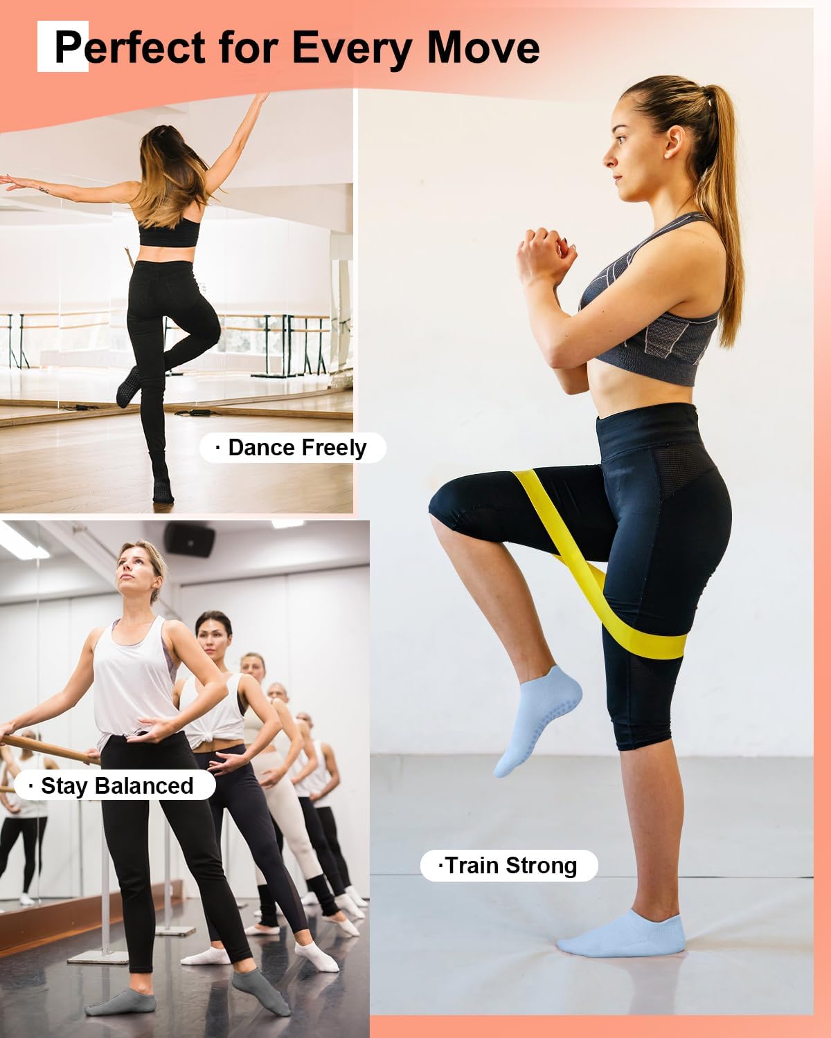 3/6 Pairs Grip Pilates Socks for Women, Non-slip Yoga Athletic Socks for Barre Ballet Barefoot Workout Hospital - Image 4