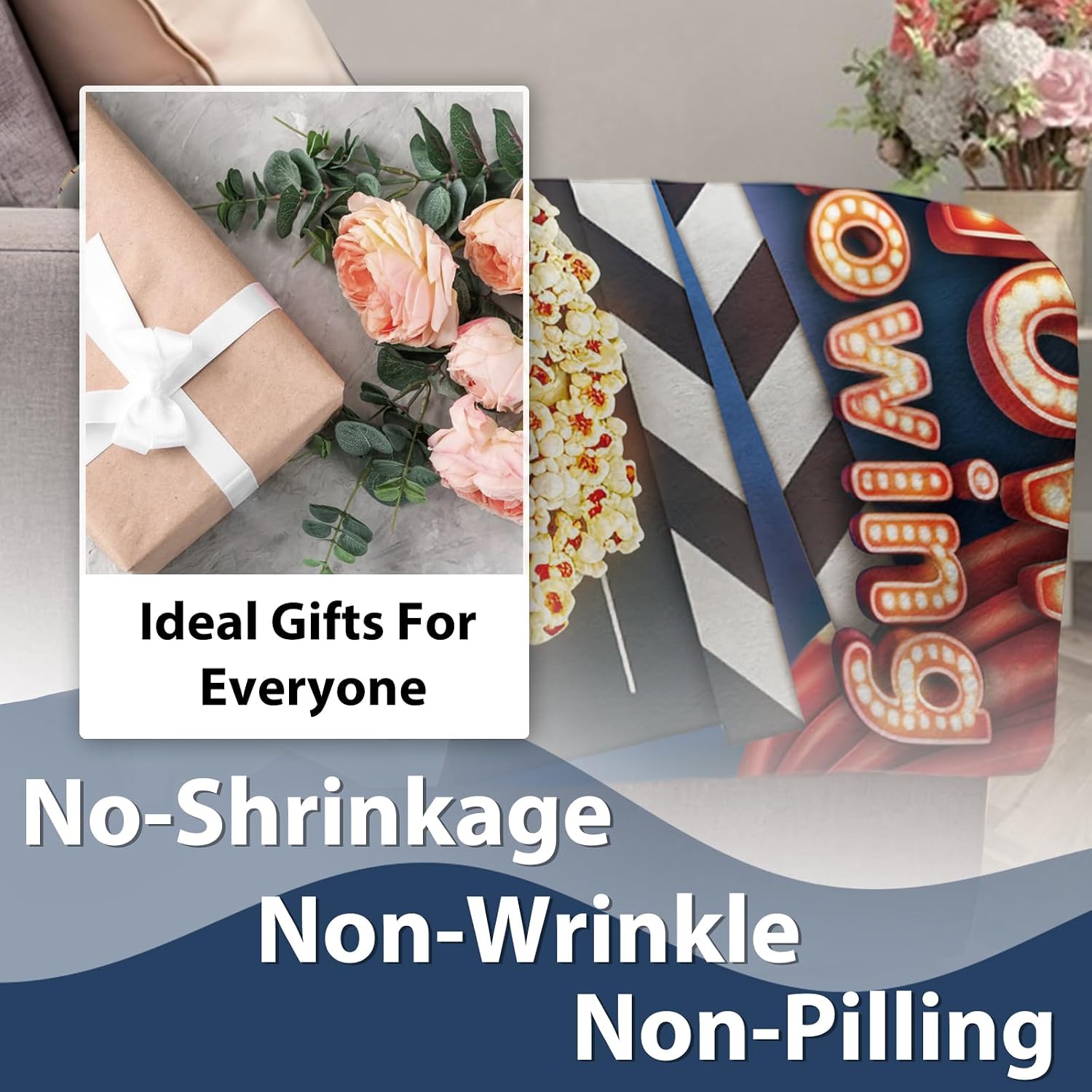 Now Showing Movie Flannel Throw Blanket, Popcorn Cinema Ticket Gifts image 2